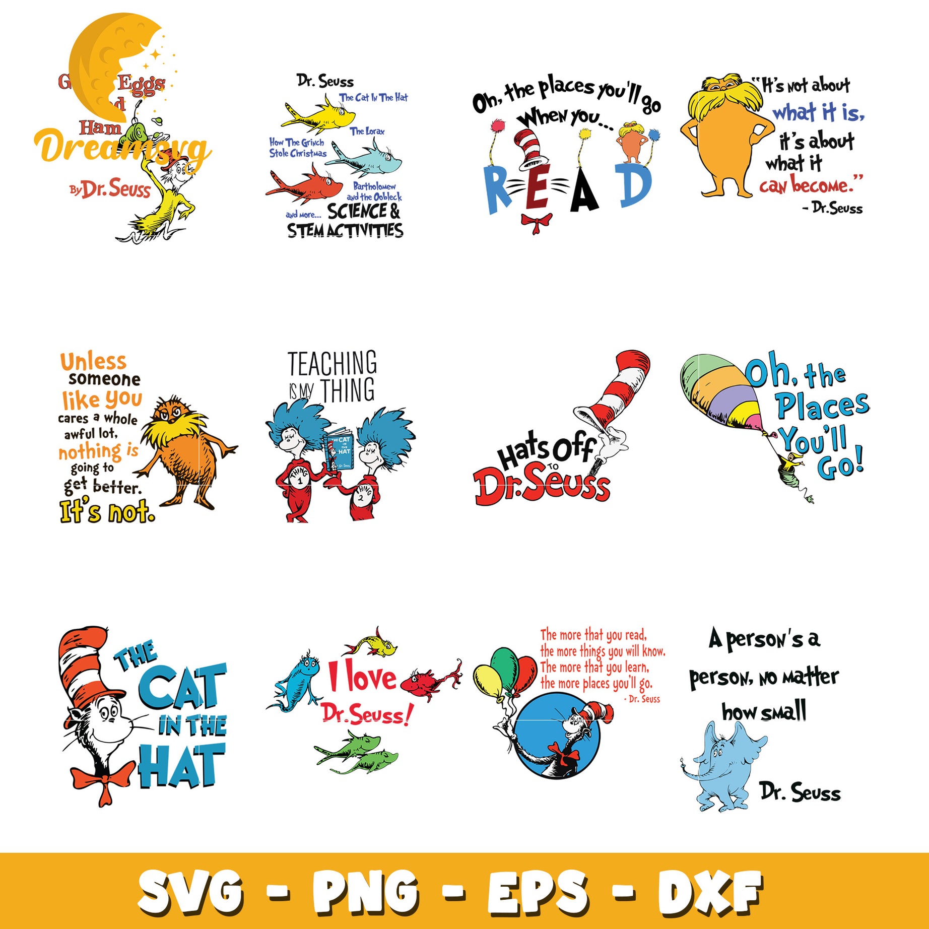 Dr Seuss SVG Bundle Quotes, Characters & More