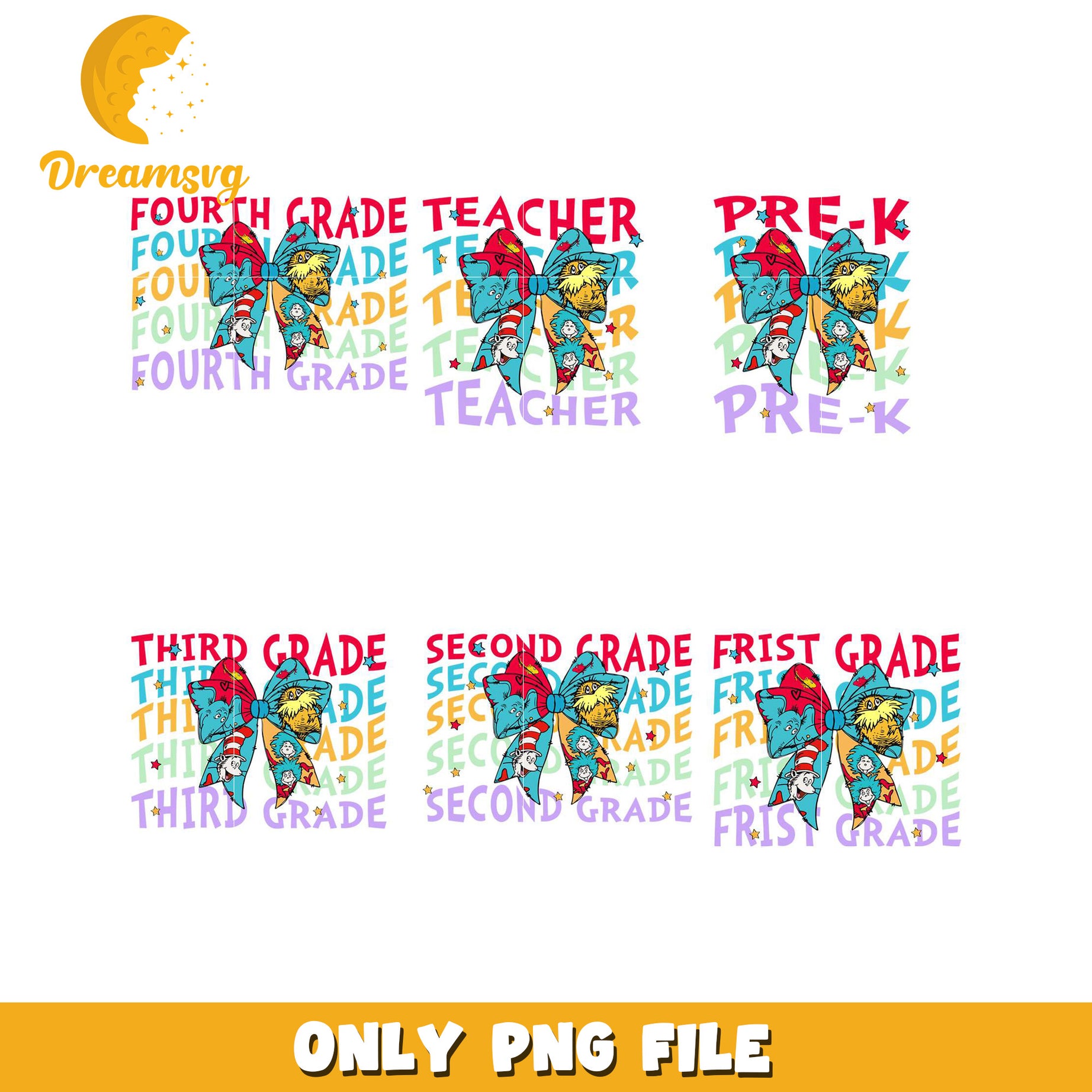 Dr Seuss Teacher Bow PNG Bundle