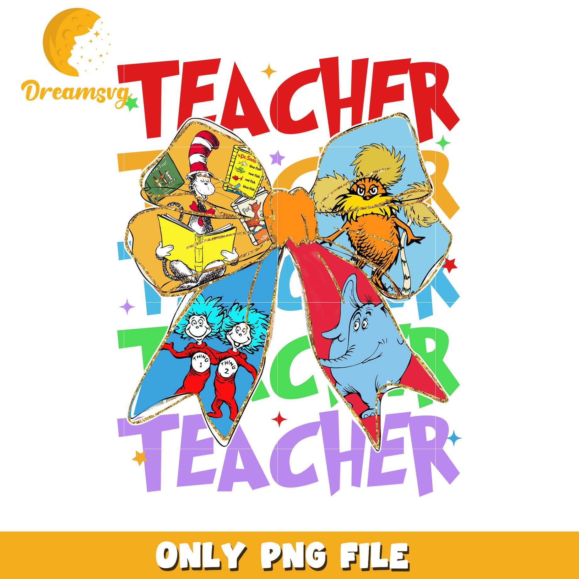 Dr Seuss Teacher Bow PNG Design