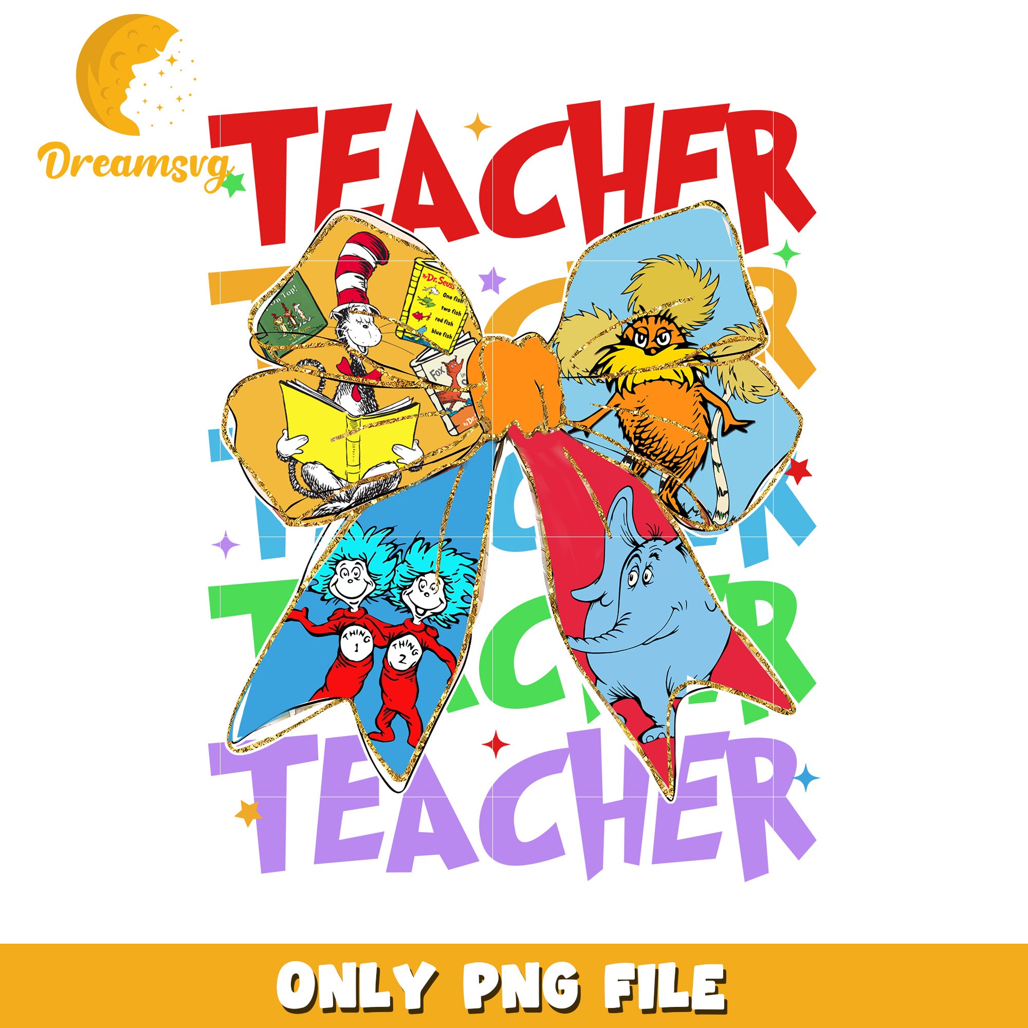Dr Seuss Teacher Bow PNG Design