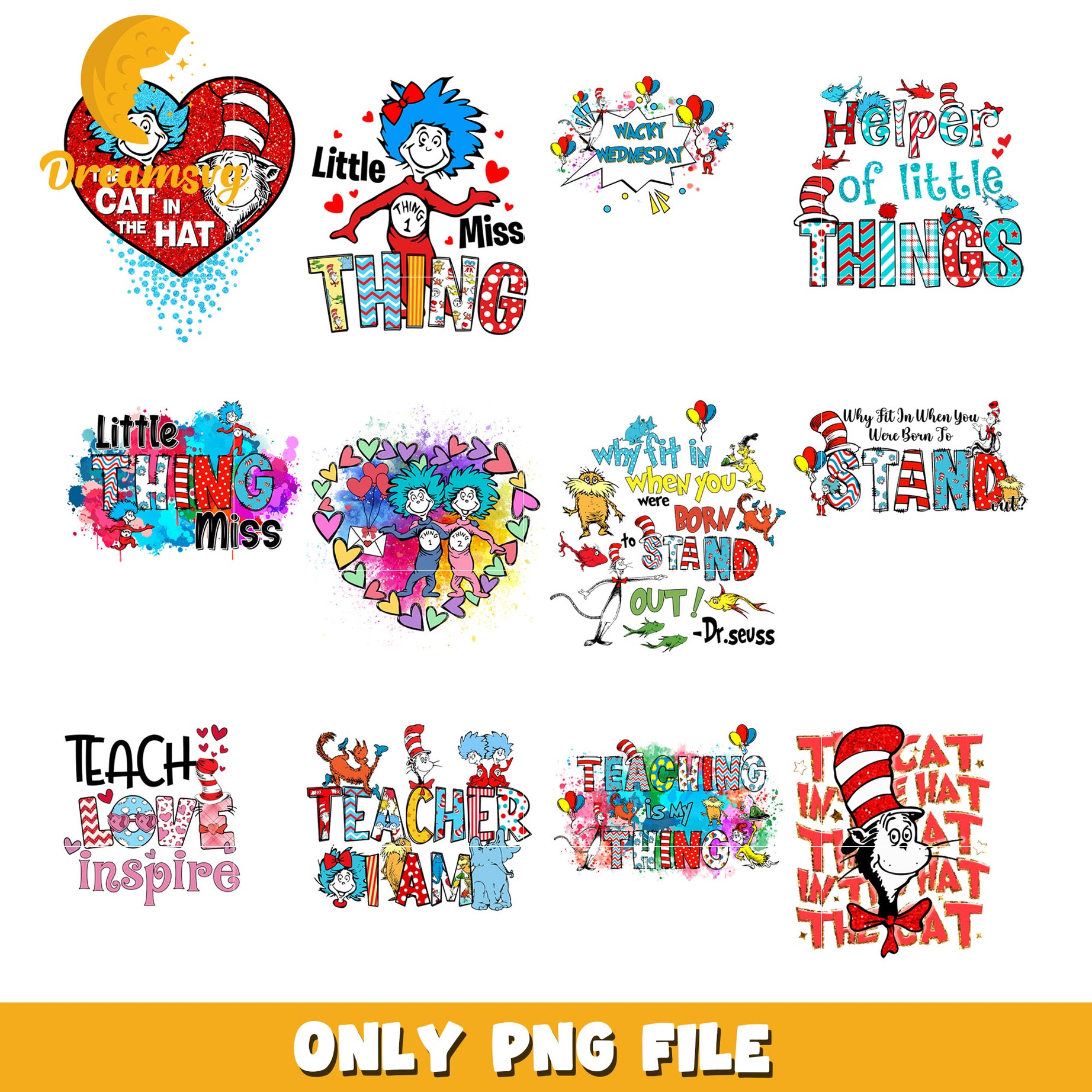 Dr Seuss Teacher PNG Bundle