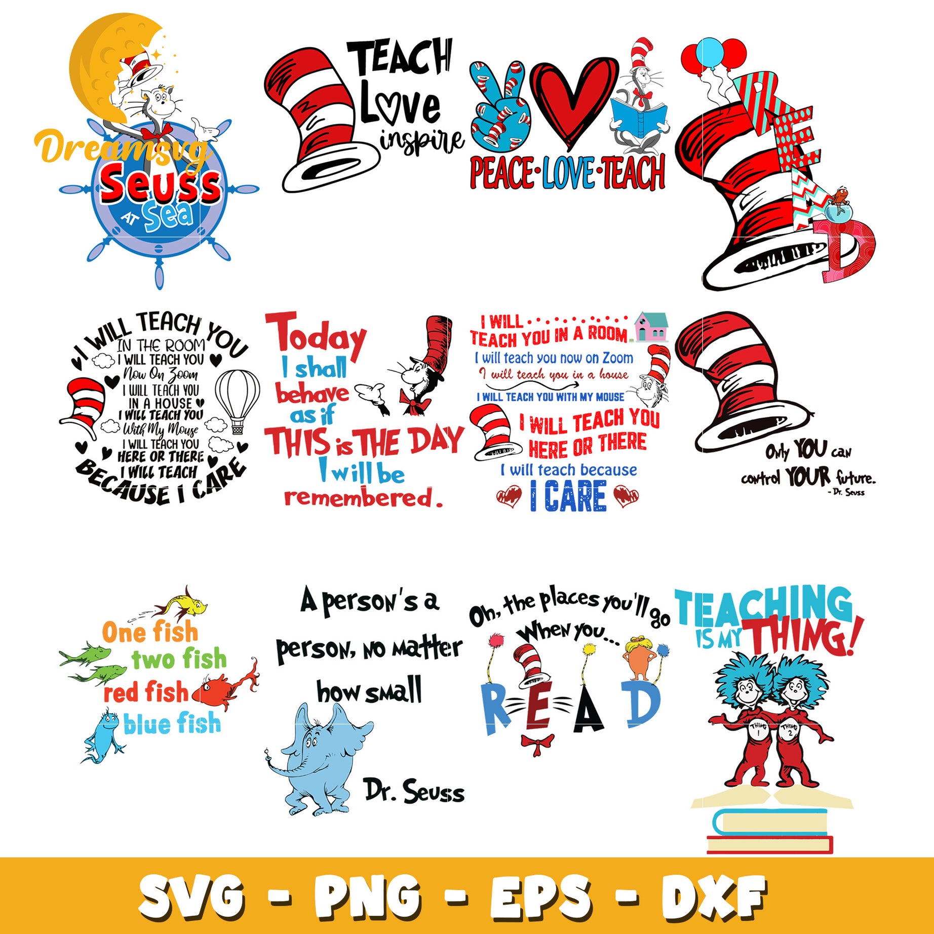 Dr Seuss Teacher SVG Bundle PNG EPS DXF