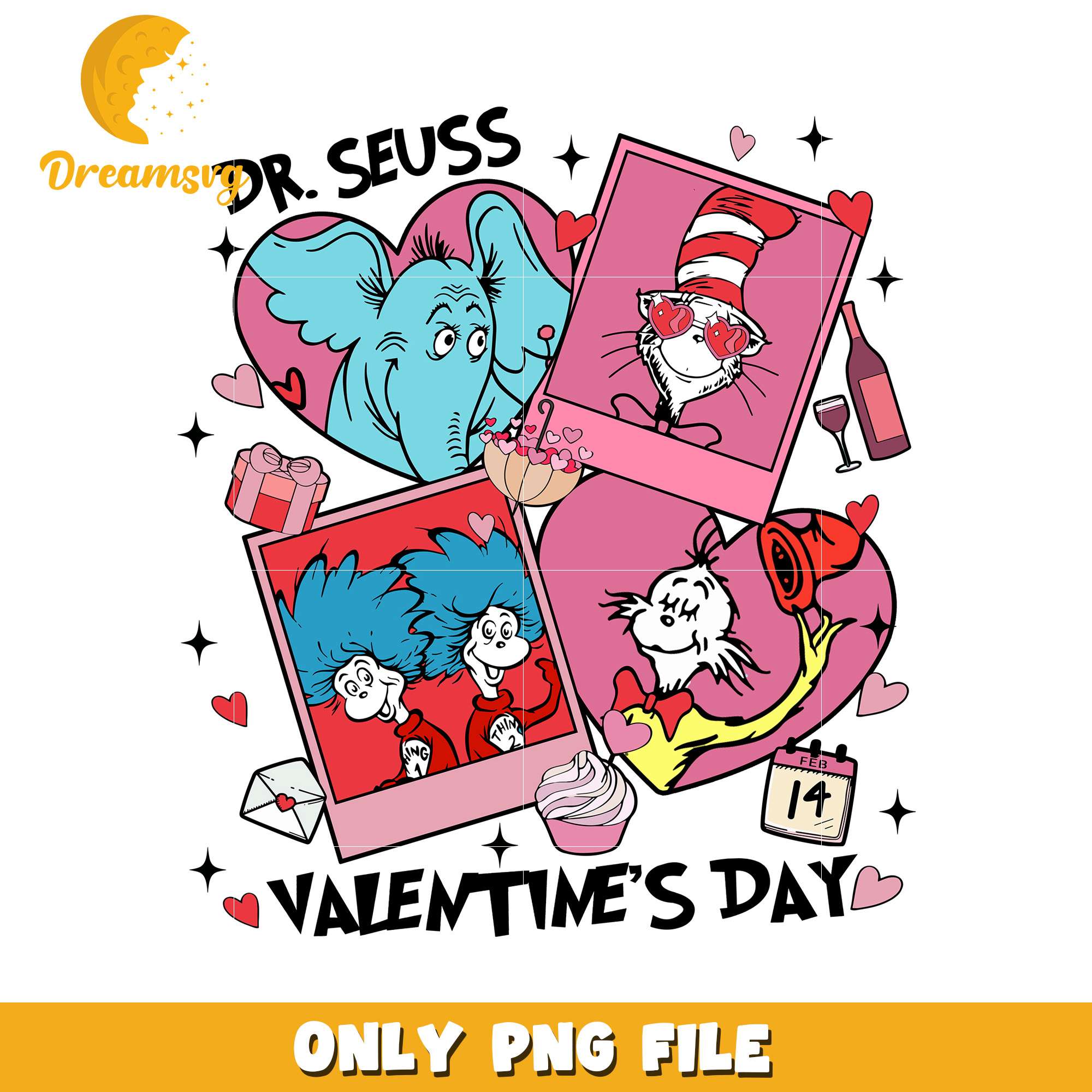Dr Seuss Valentine's Day Colorful PNG Design for Lovers