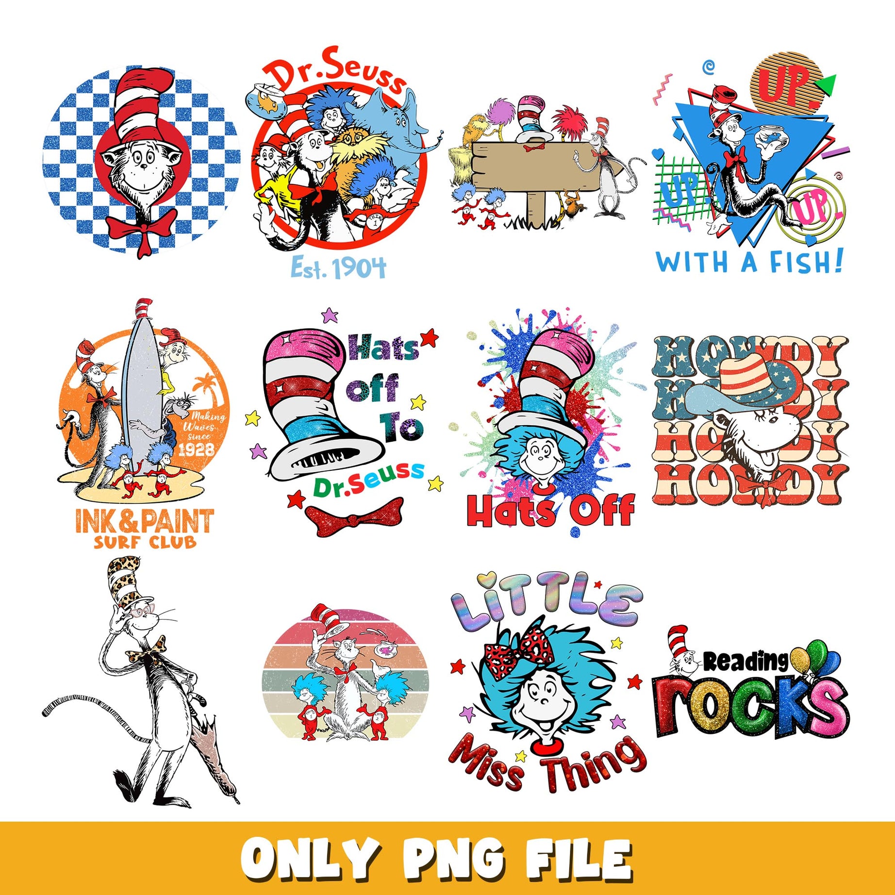 Cat In The Hat  png, Dr Seuss  bundle png, cartoon png  