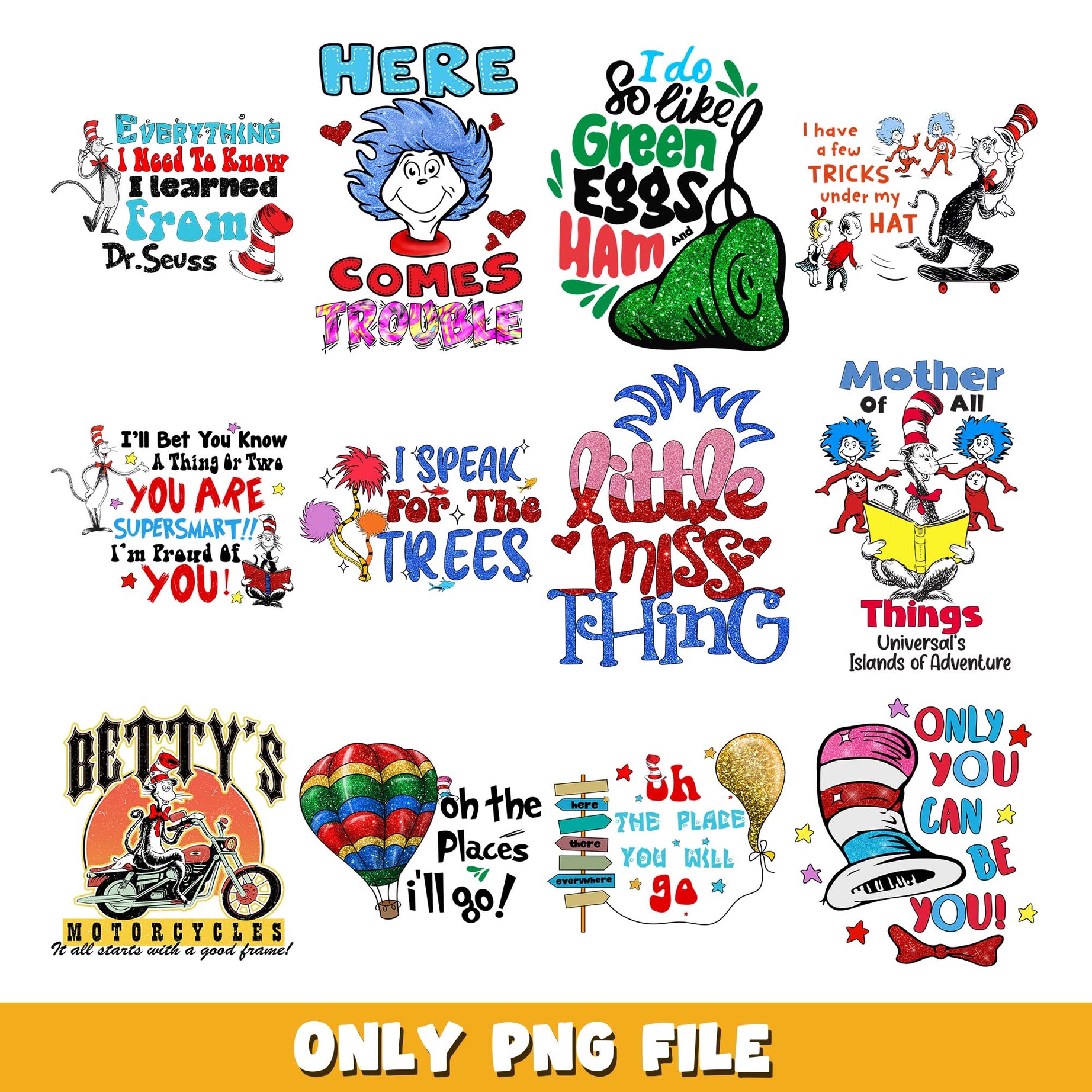 Dr Seuss Quotes png, Dr Seuss  bundle png, cartoon png 