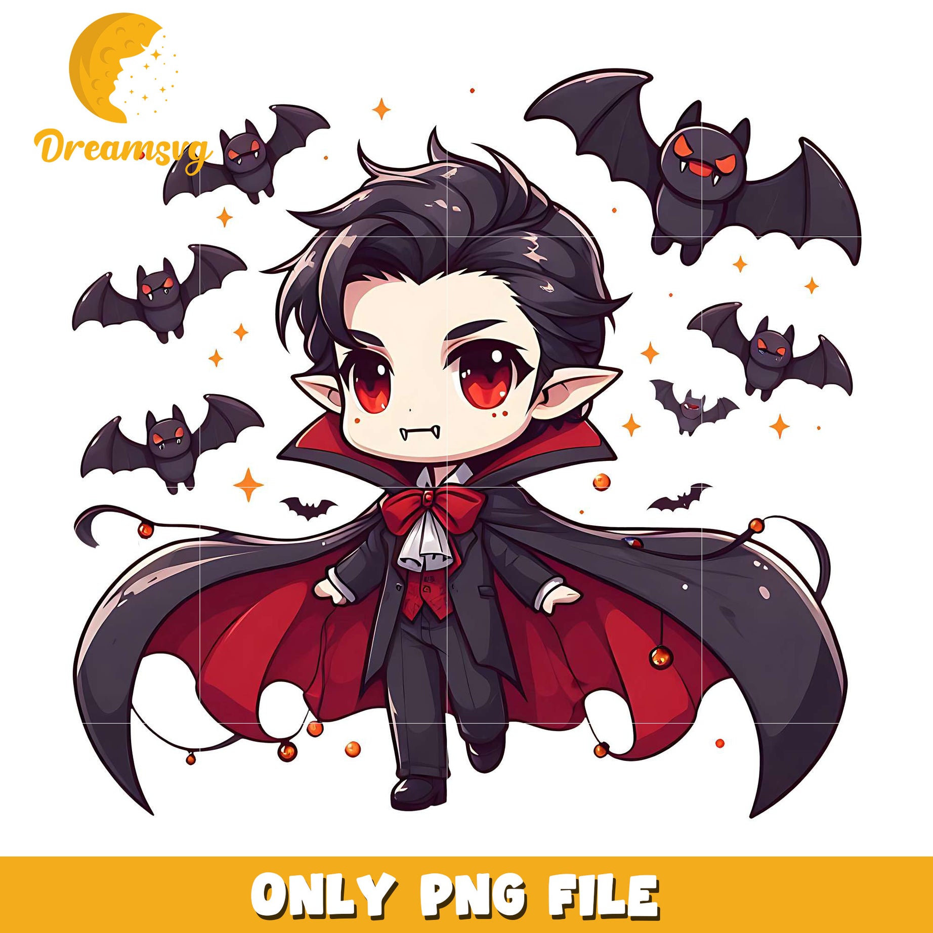 Dracula chibi png, trick oe treat png, halloween era png