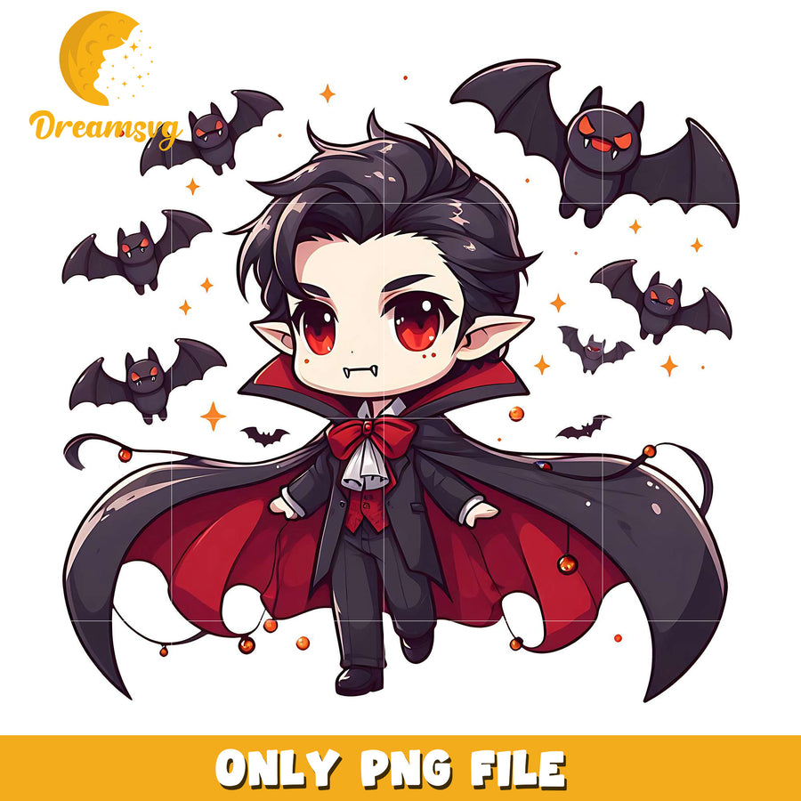 Dracula chibi png, trick oe treat png, halloween era png