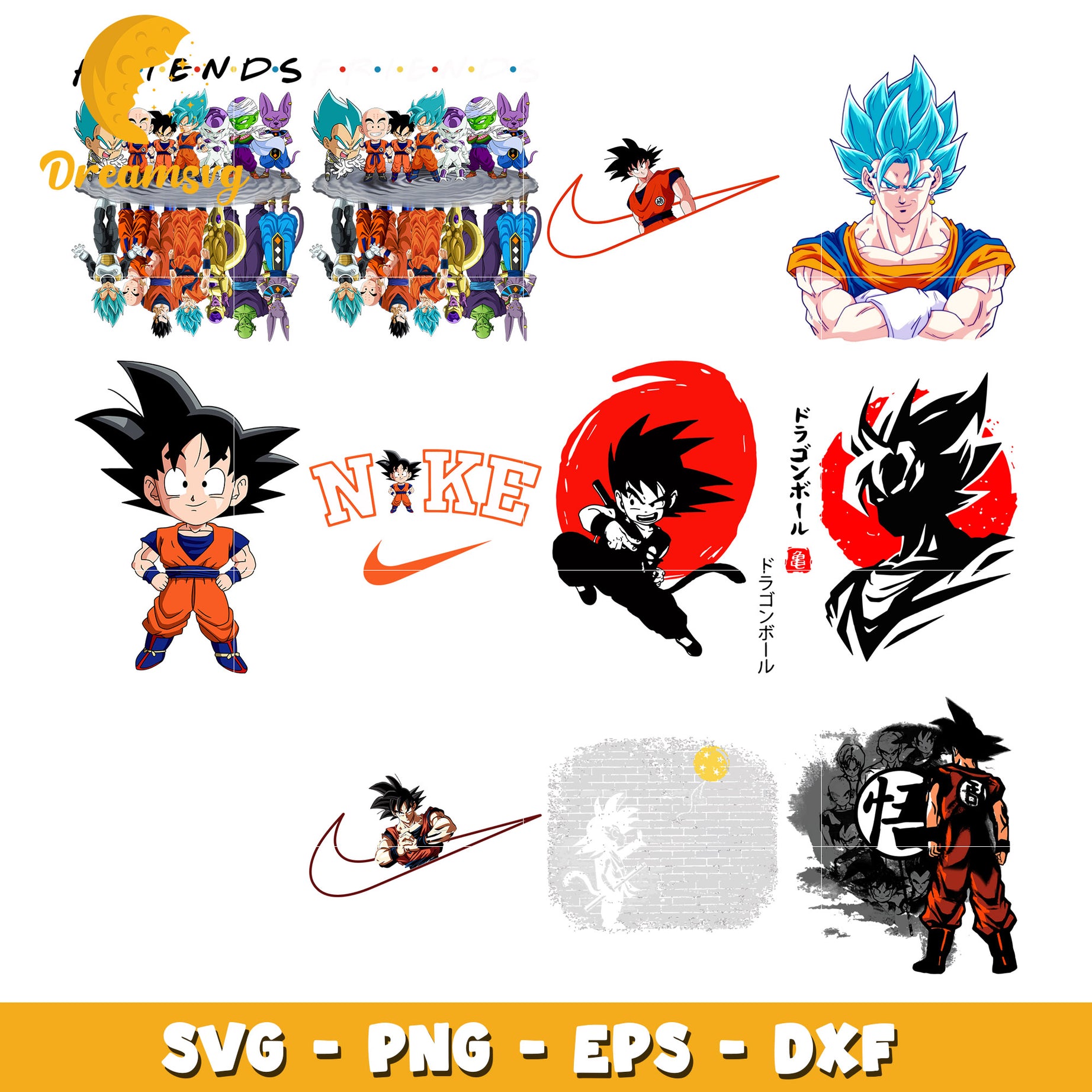 Son goku friends design bundle svg, dragon ball anime​ svg