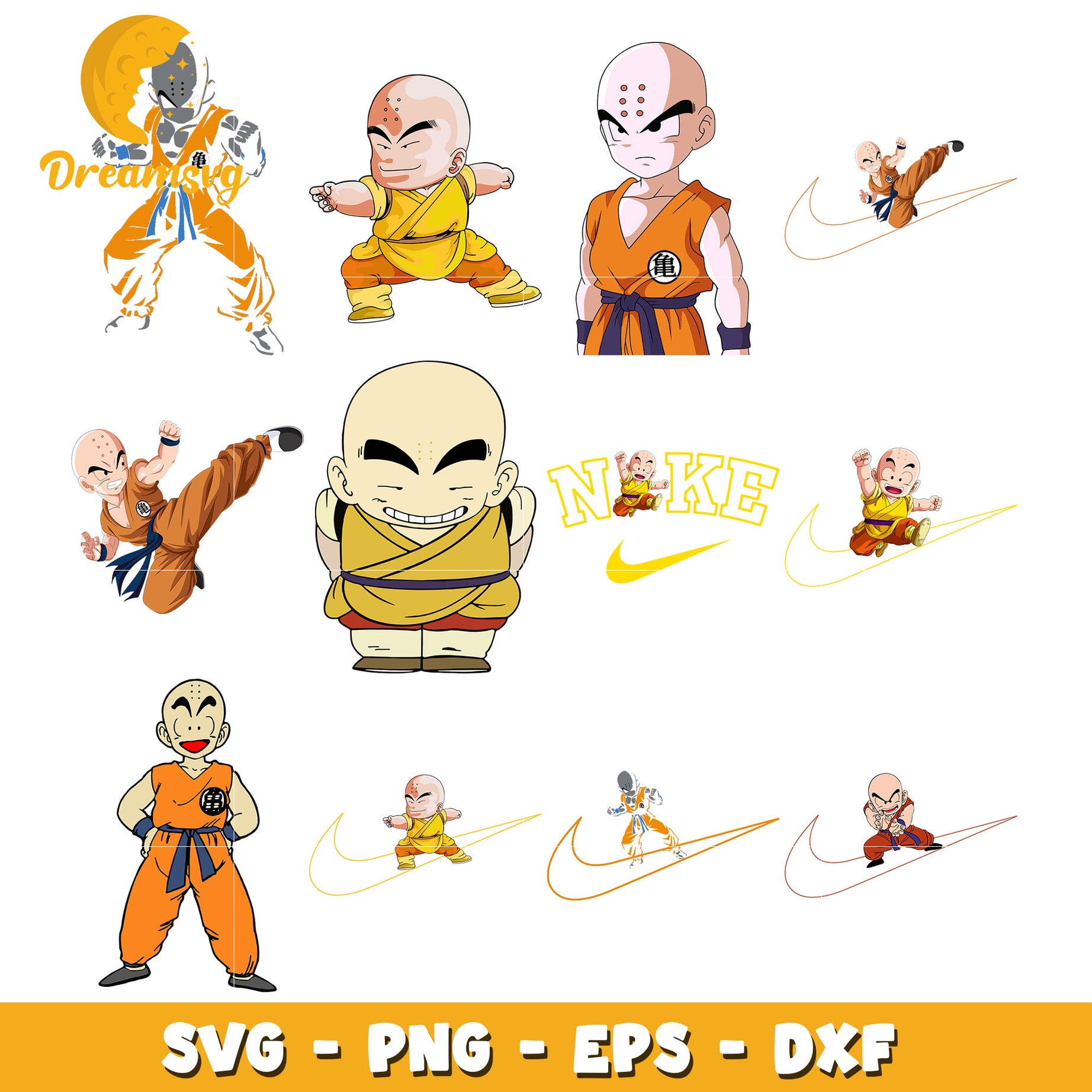 Krillin character bundle design svg, krillin dragon ball​ svg