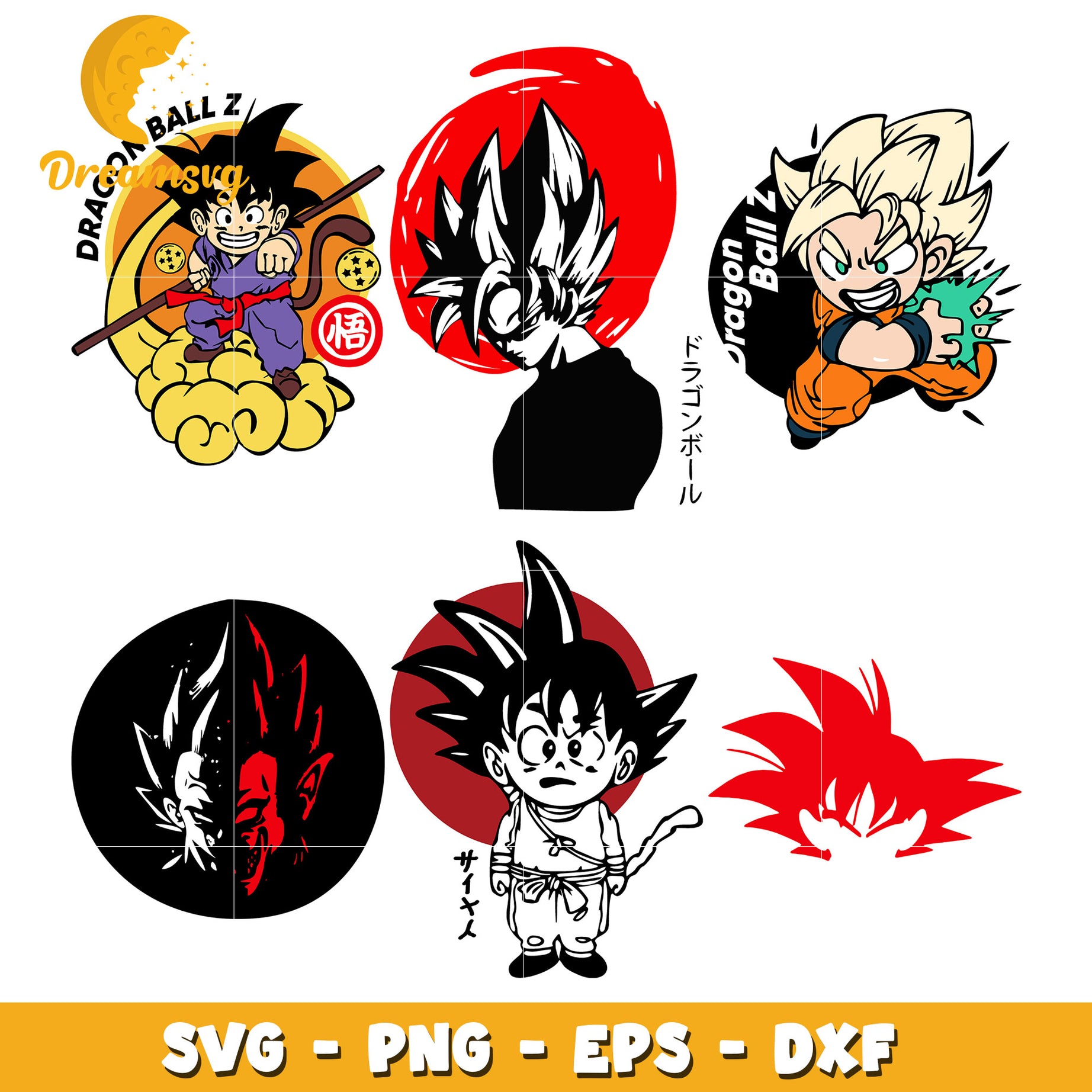 Kid songoku character anime design bundle svg, goku character​ svg