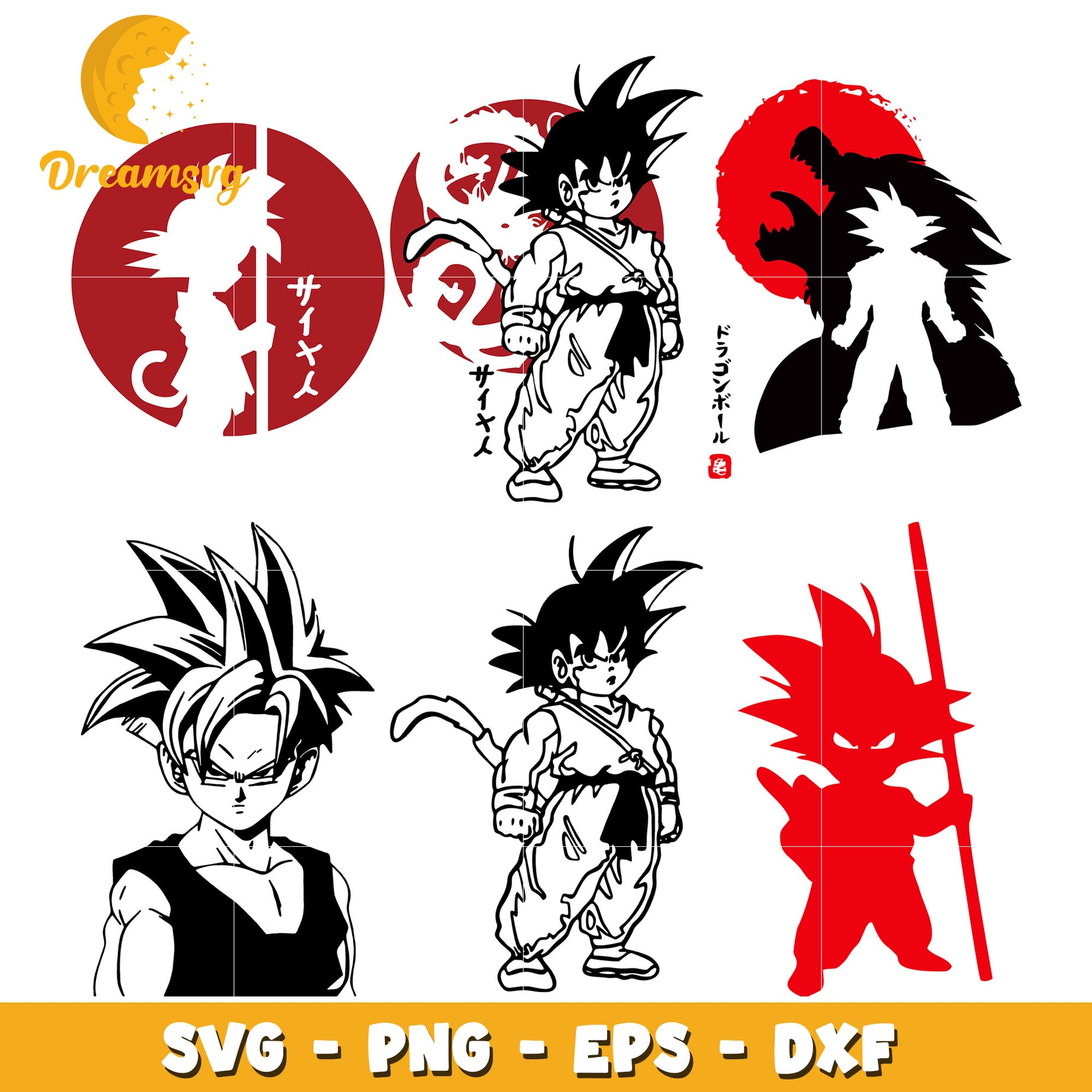 Son goku kid black red design bundle svg, goku son dragon ball​ svg