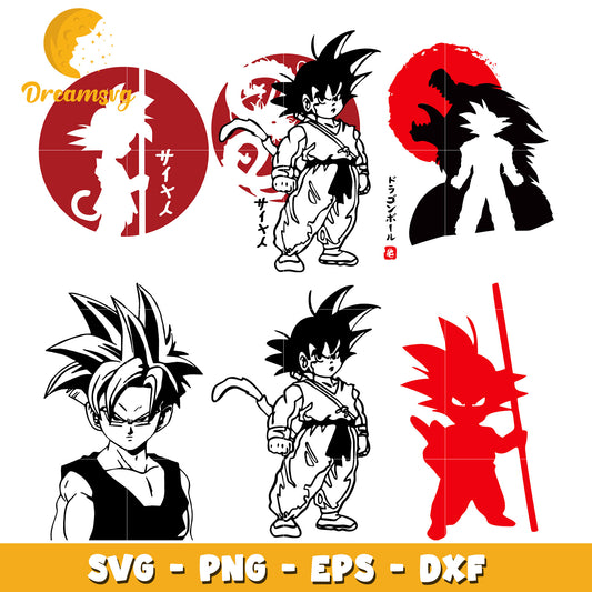 Son goku kid black red design bundle svg, goku son dragon ball​ svg