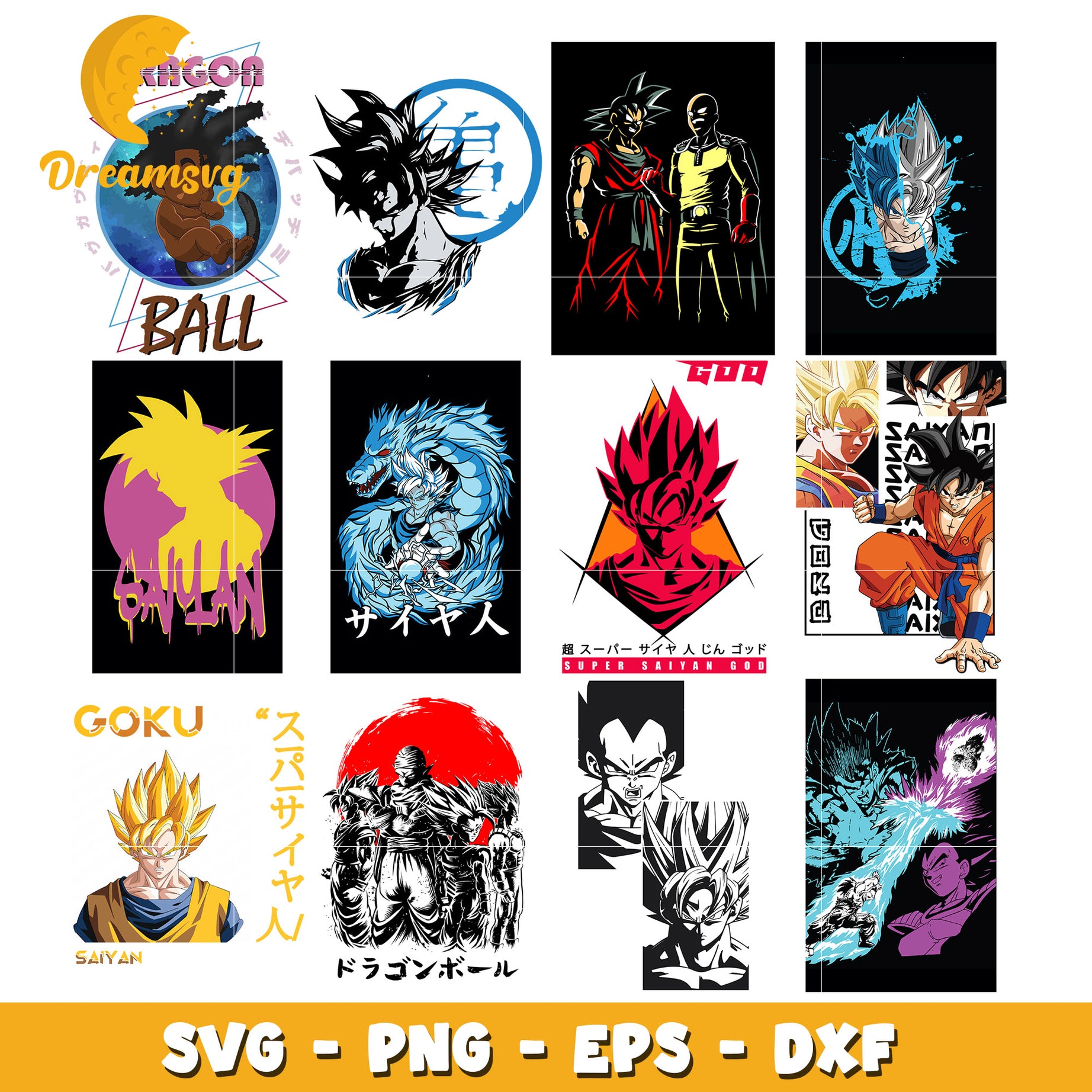 Vegeta and goku anime bundle design svg, dragon ball character svg