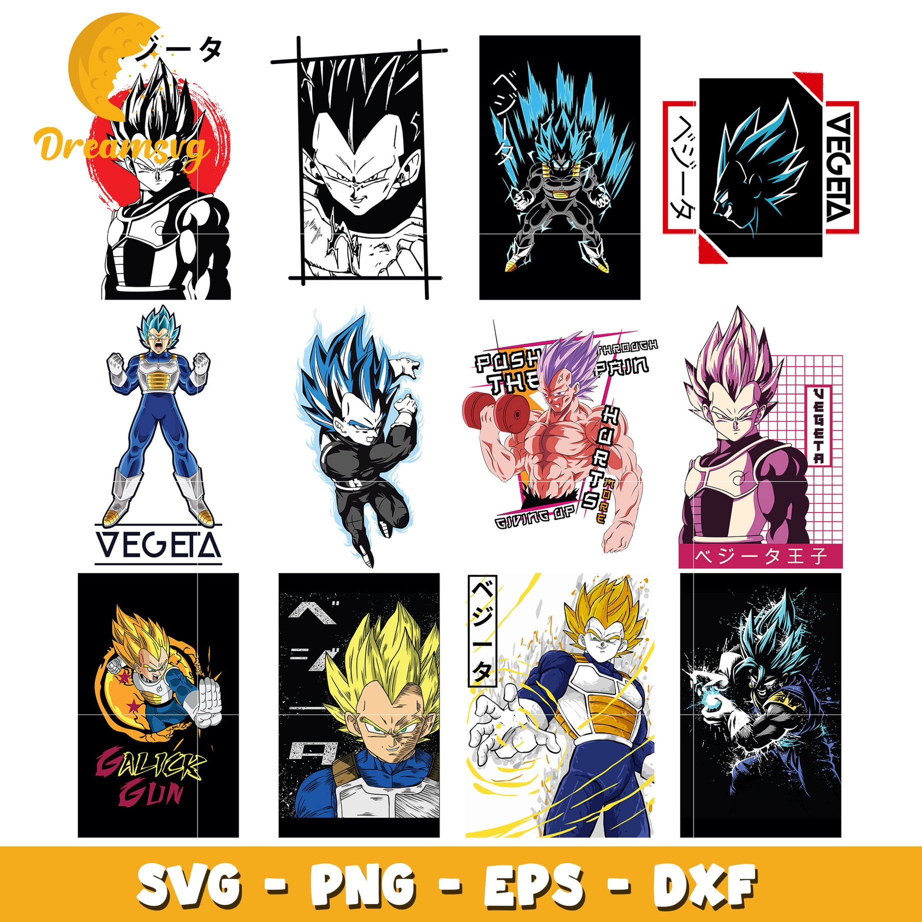 Vegeta character bundle design svg, dragon ball z svg, vegeta​ svg