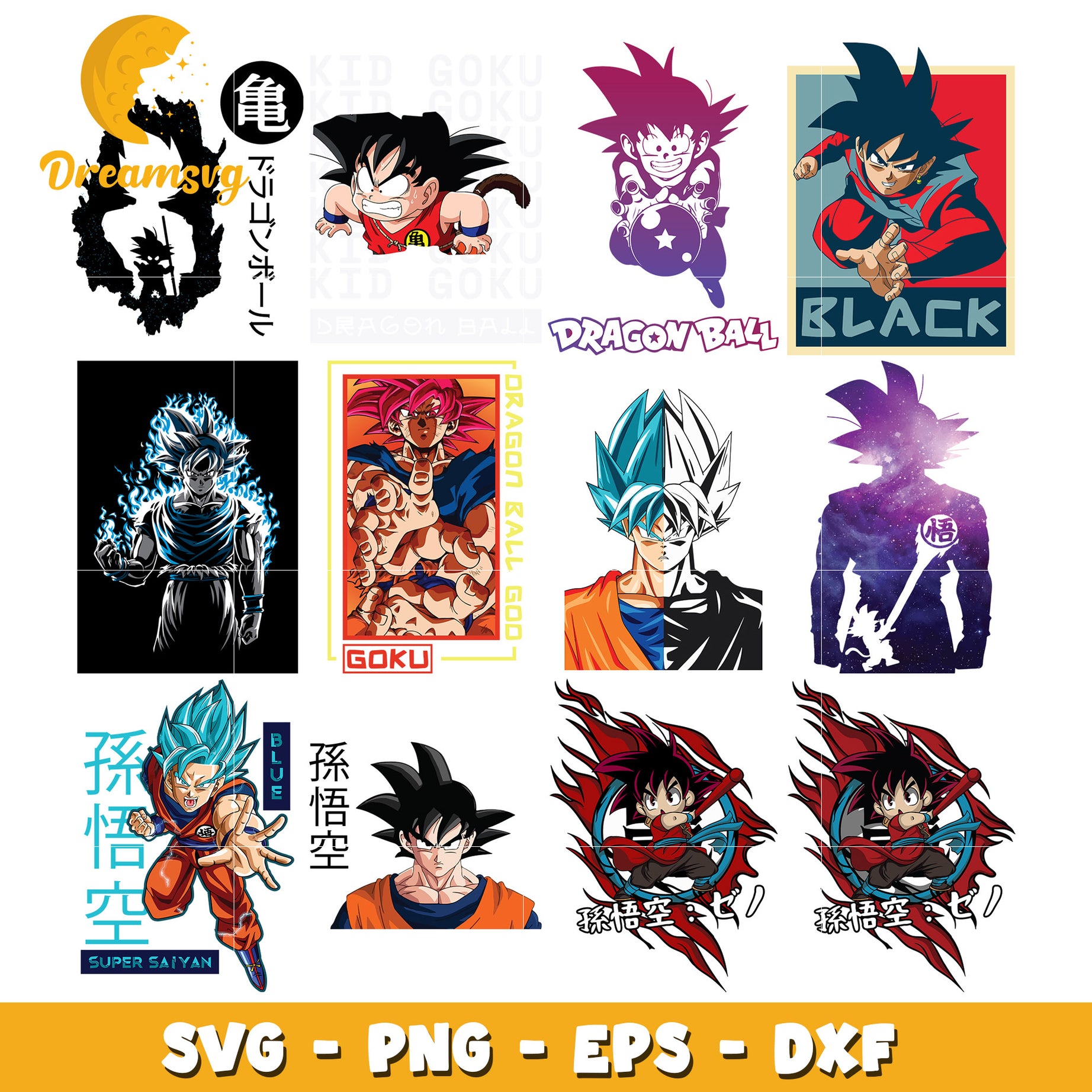 Goku and vegeta character bundle svg, dragon ball anime svg