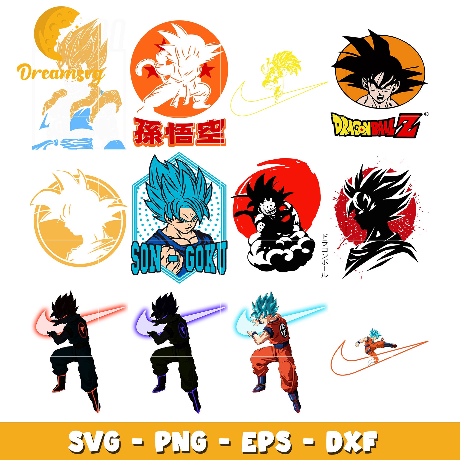 Son goku character bundle design svg, dragon ball anime​ svg