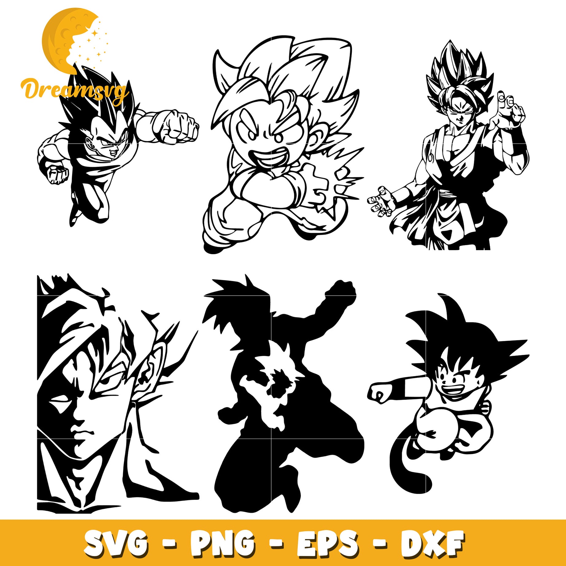 Dragon ball​ characters black white bundle svg, dragon ball anime​ svg