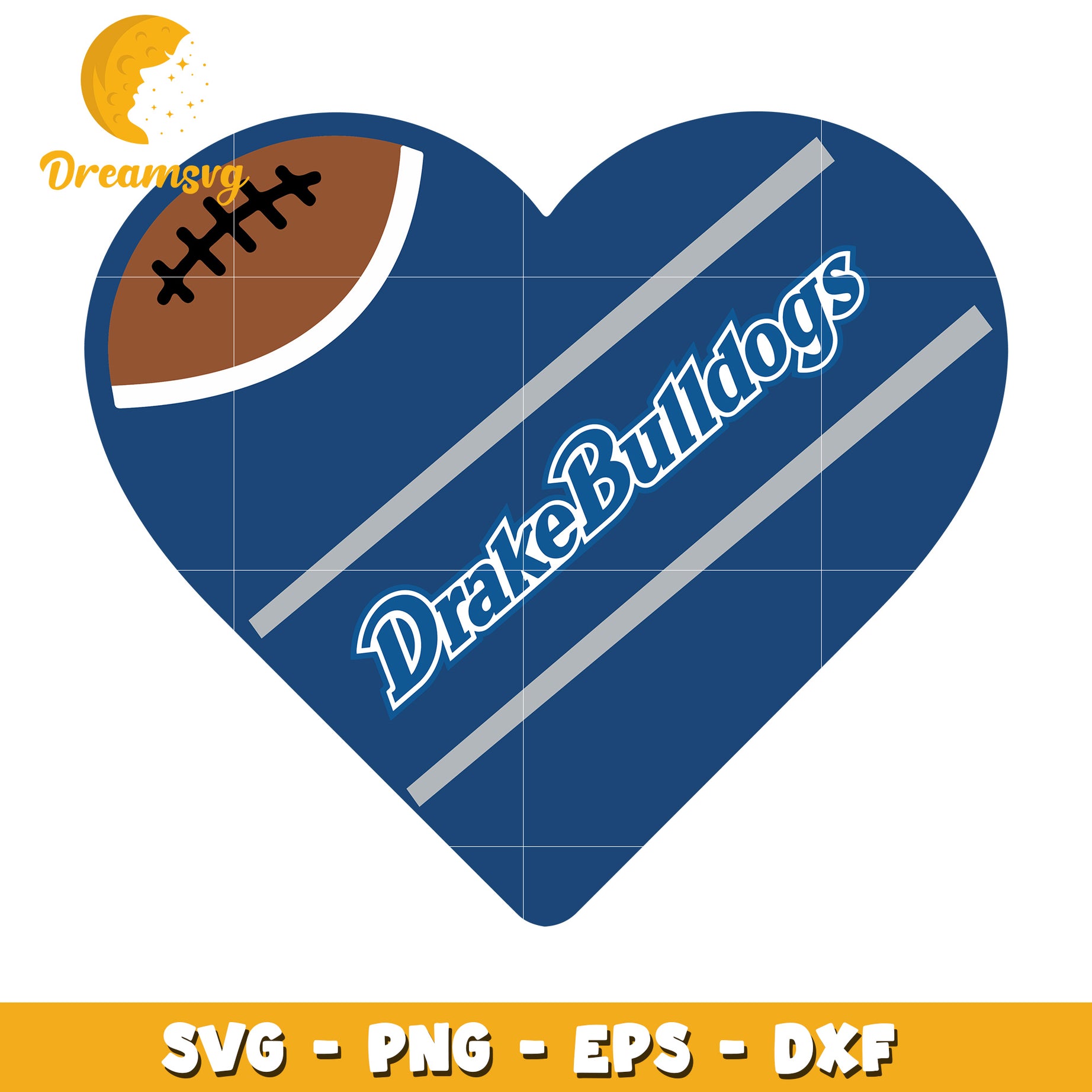 Drake Bulldogs Football Heart SVG Design for Instant Download