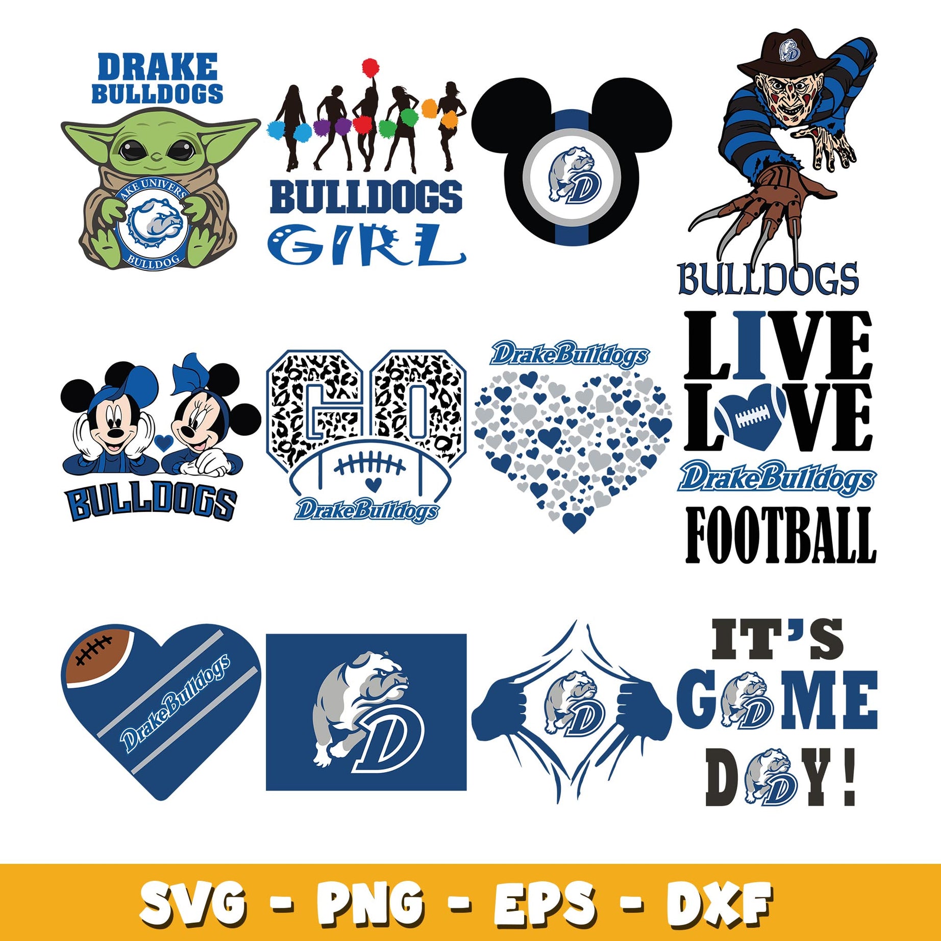 Love Drake Bulldogs girl Bundle svg, Drake Bulldogs logo svg, ncaa svg 