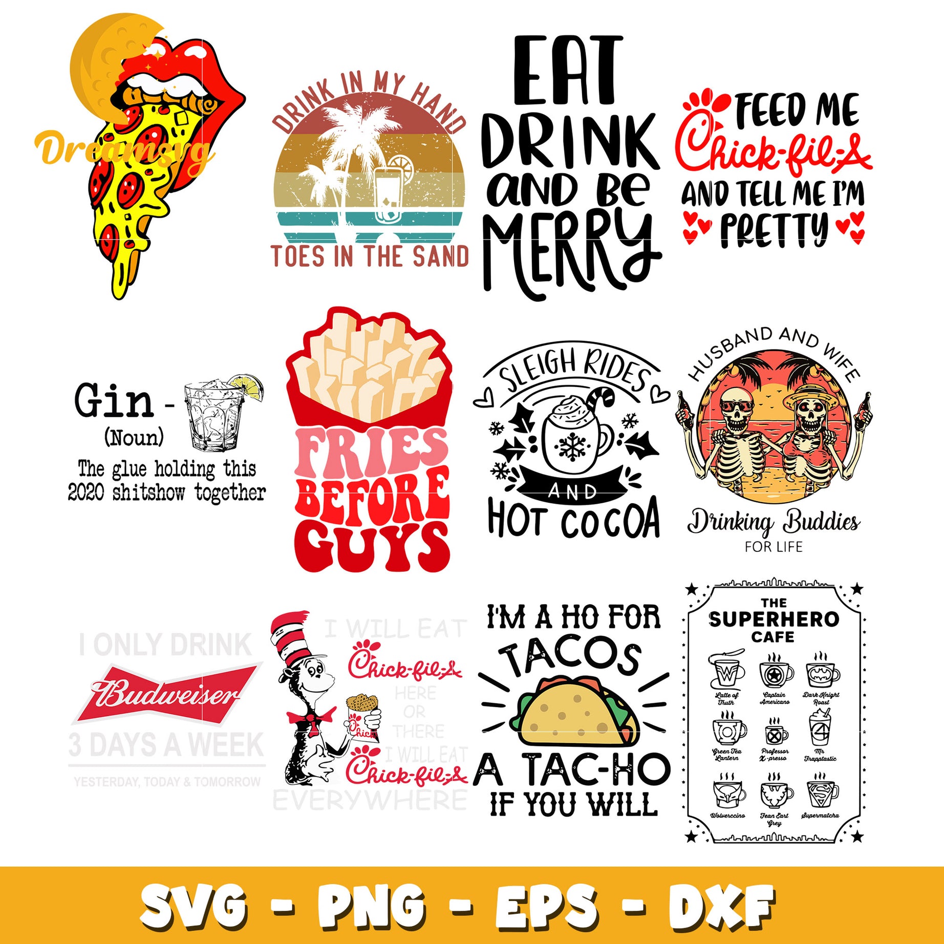 Eat drink and be merry bundle svg, fries before guys svg