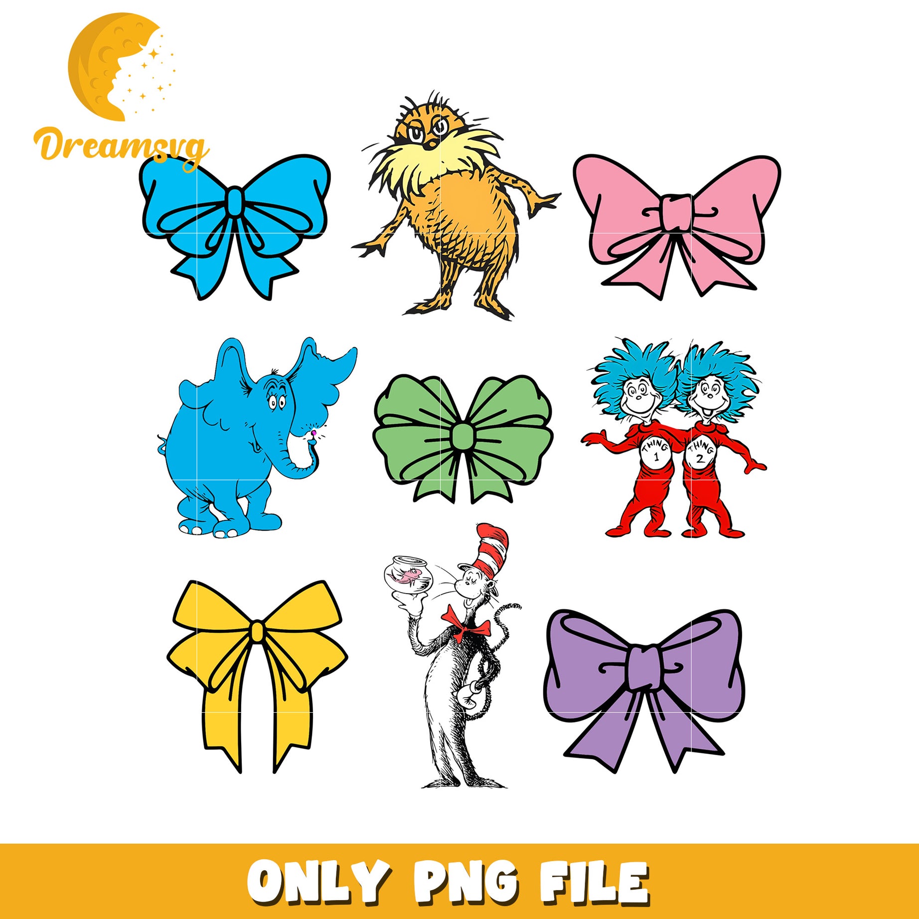 Dr seuss characters and bow png, dr seuss png, cartoon png