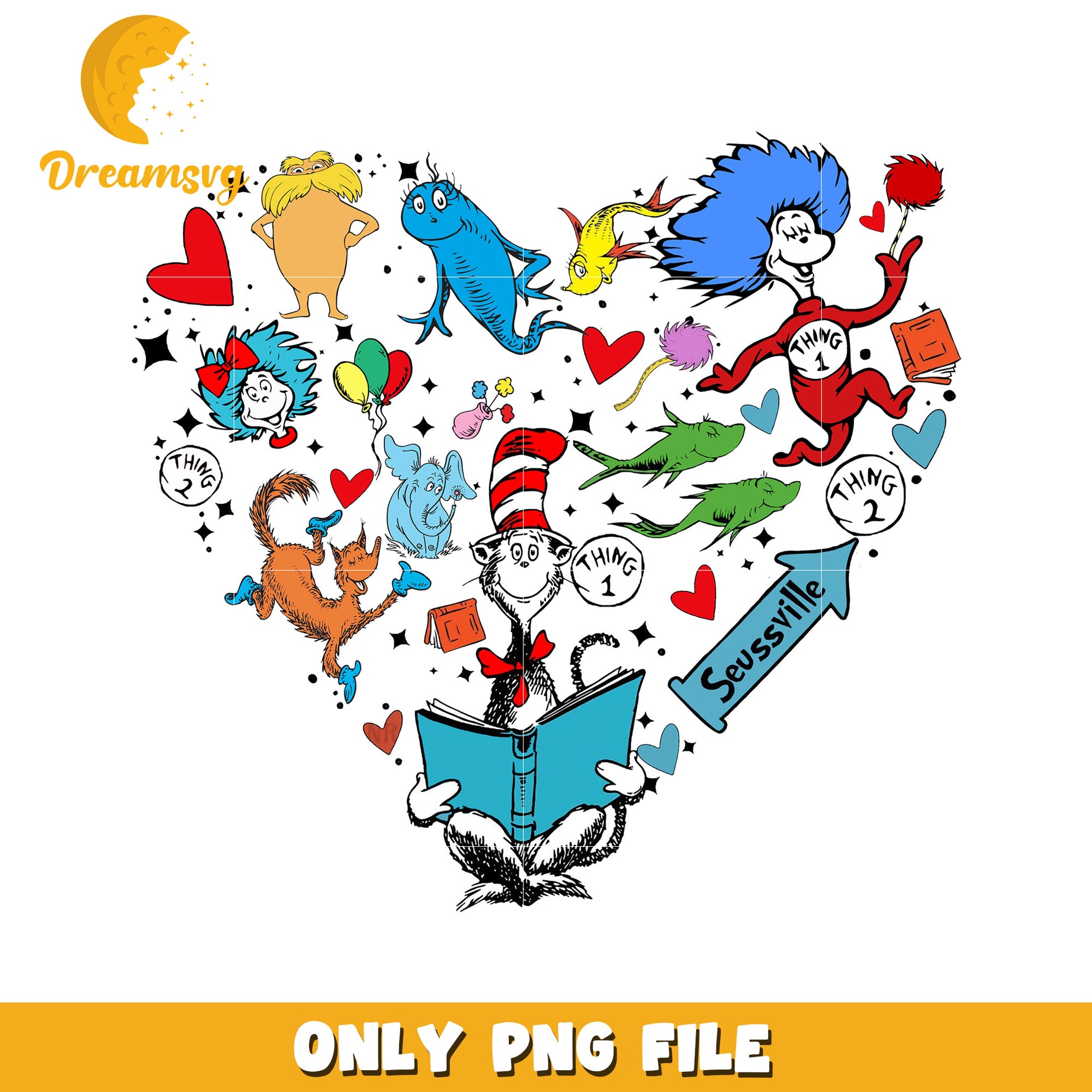 Dr seuss characters heart design png, dr seuss png, heart png