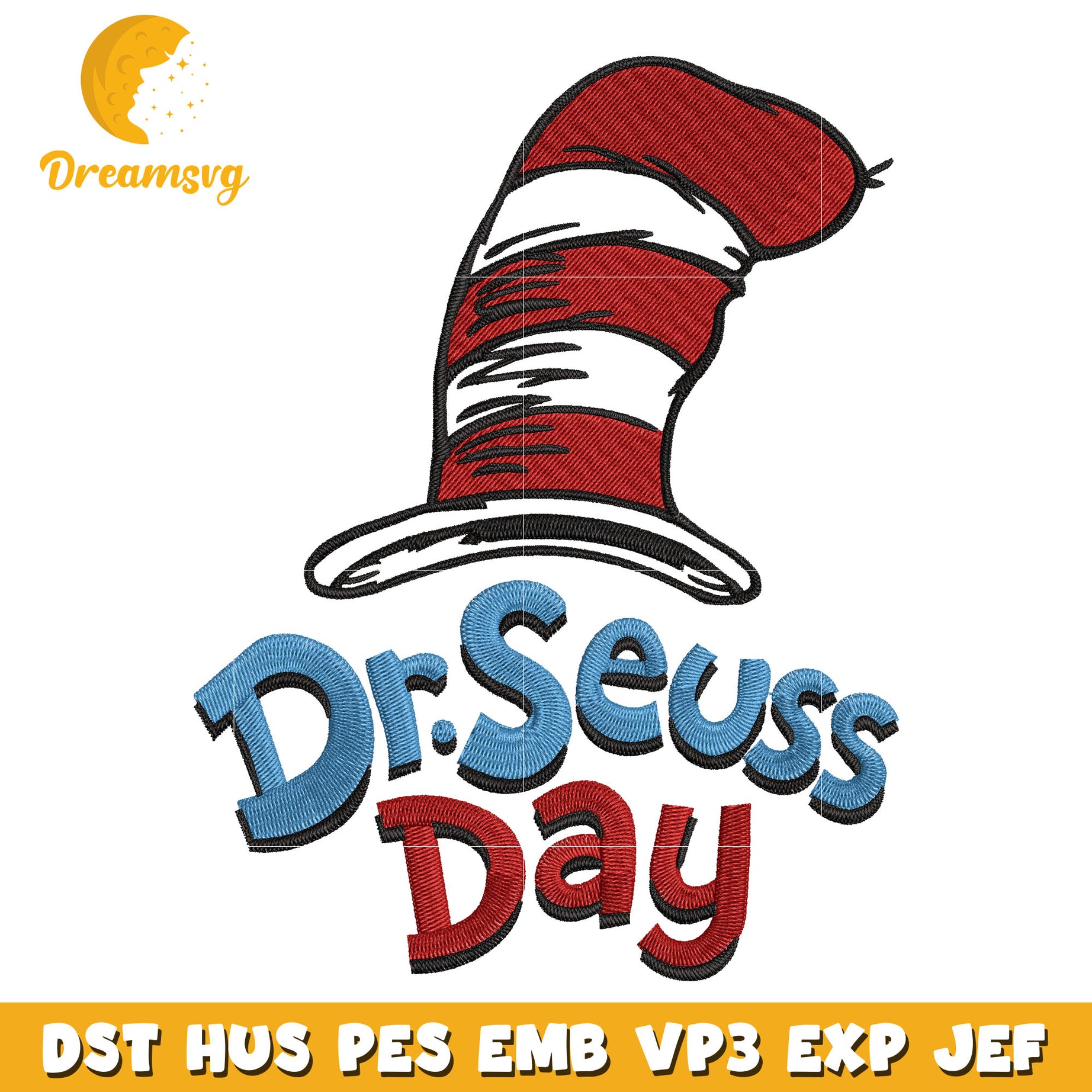 Dr seuss day embroidery design