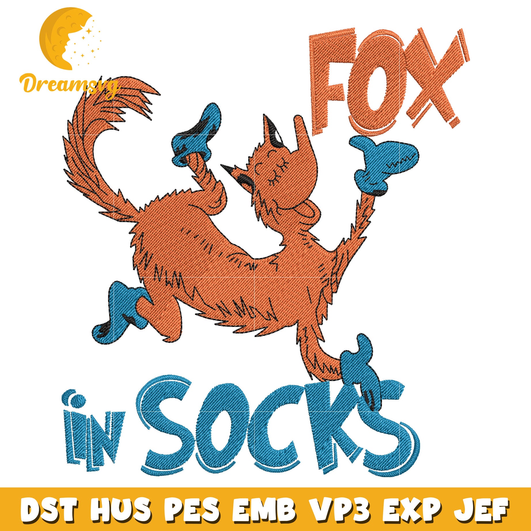 Dr seuss fox in socks embroidery design