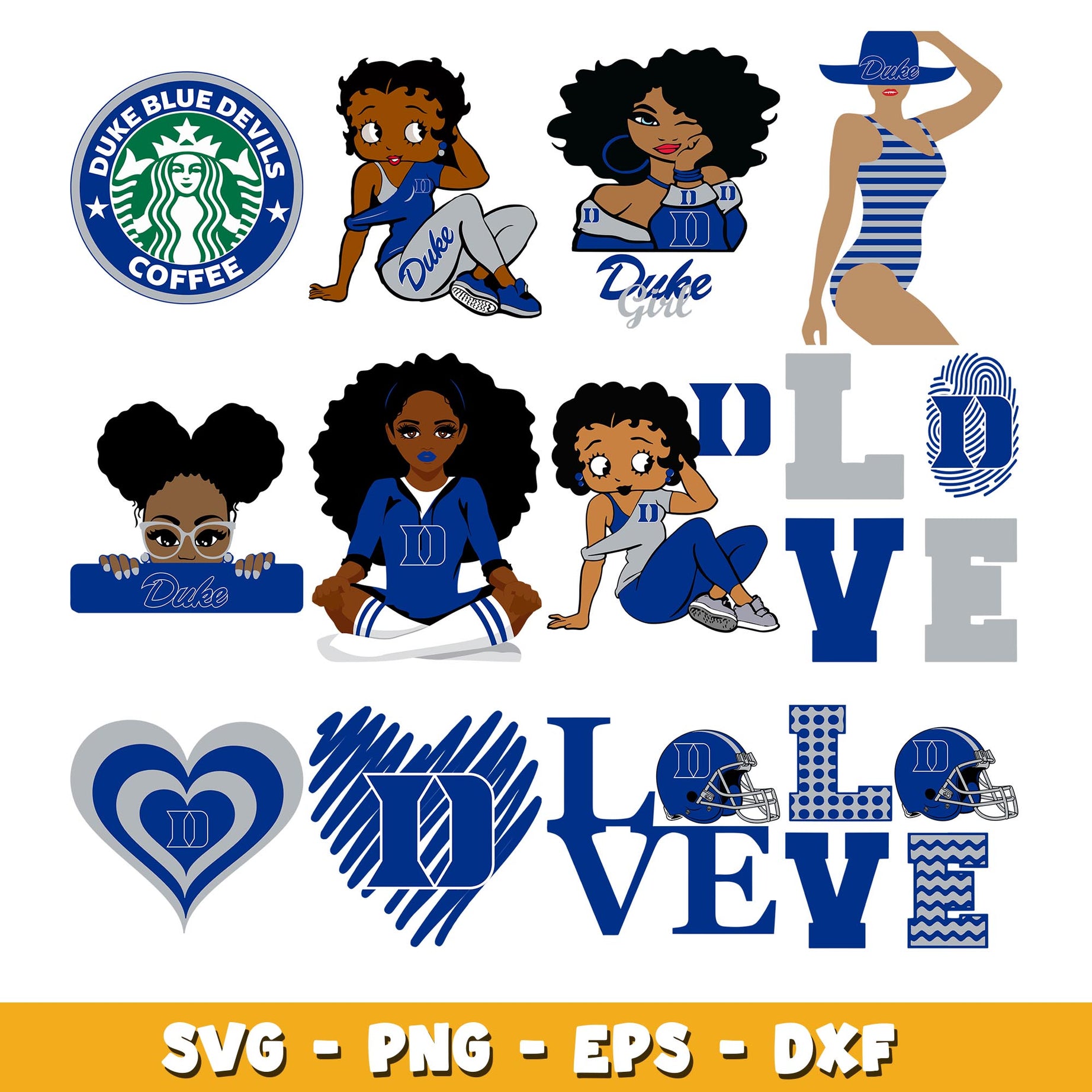 Duke Blue Devil girl Bundle svg, Duke Blue Devil  logo svg, ncaa svg 