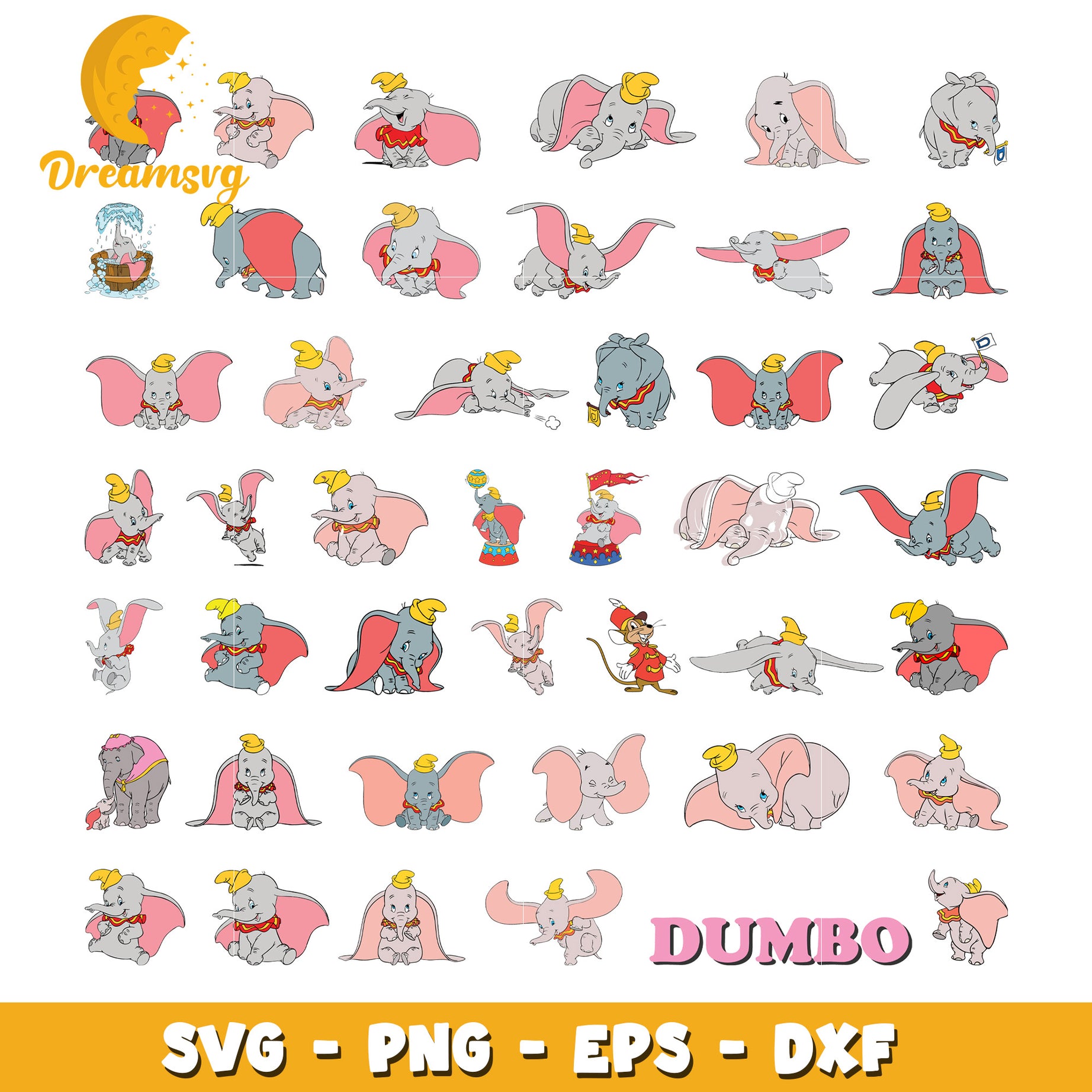 Dumbo cartoon characters design bundle svg, disney dumbo​ svg