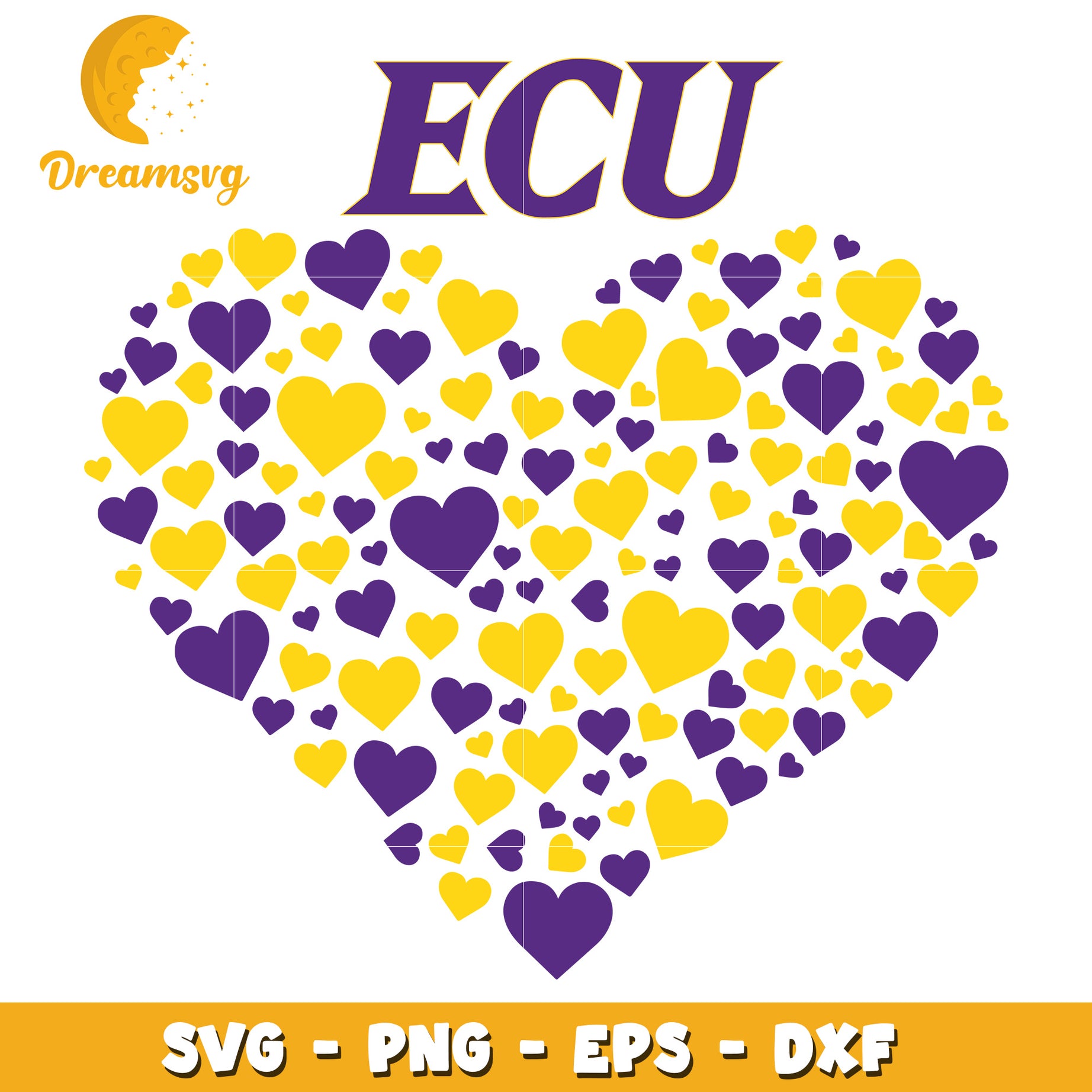 ECU Heart SVG Cut File Purple Gold