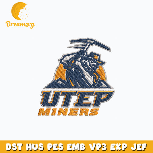 Utep miners logo embroidery design