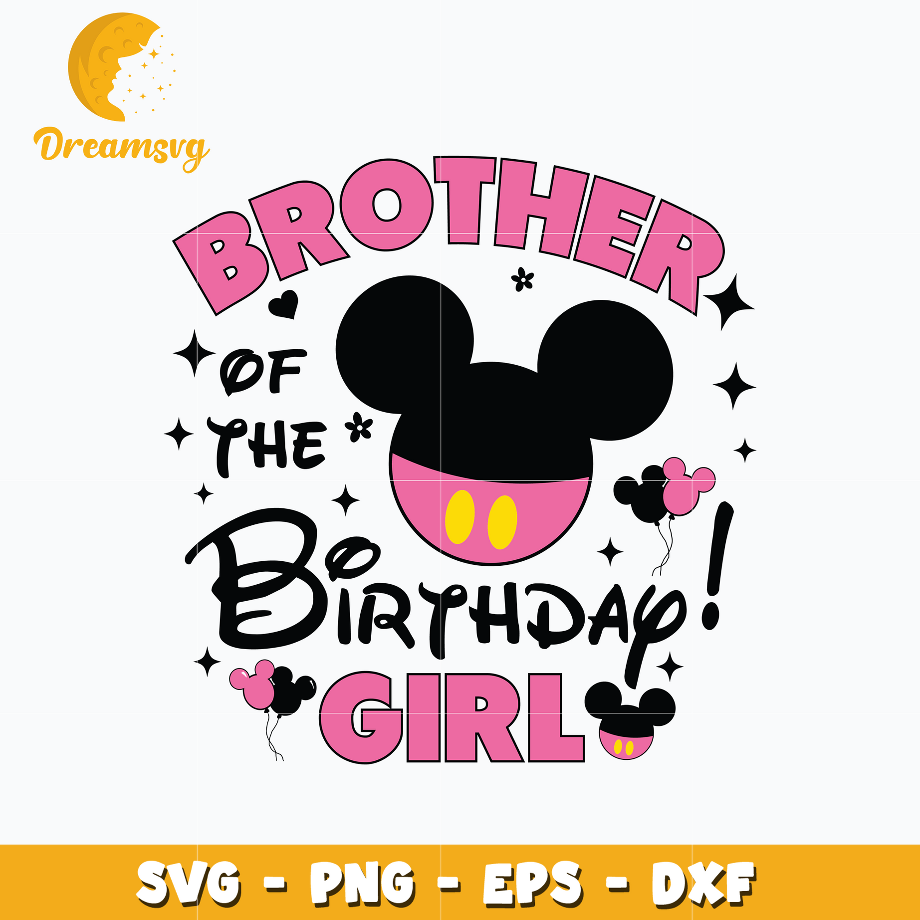 Mickey pink head brother of the birthday girl svg