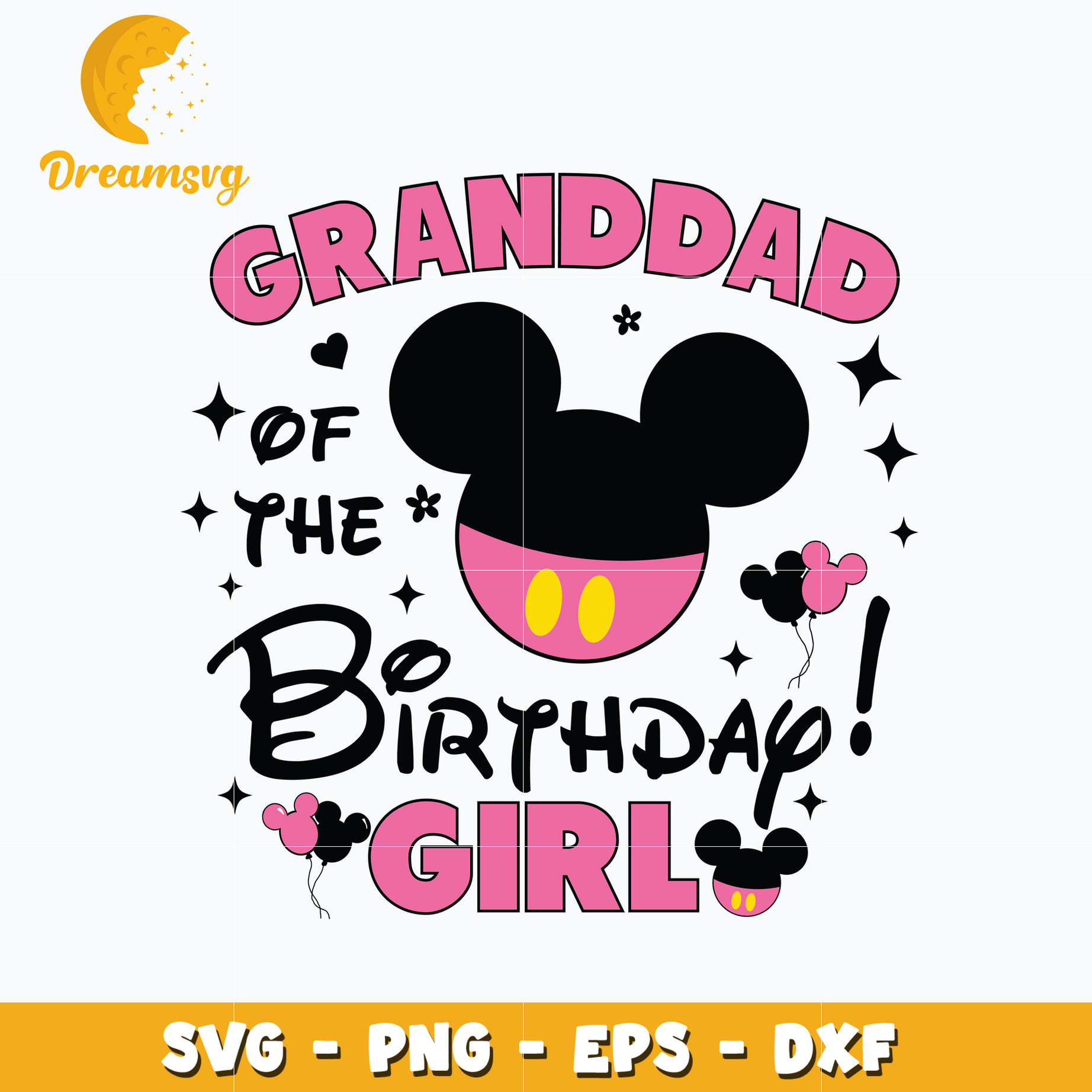 Minnie pink granddad of the birthday girl svg