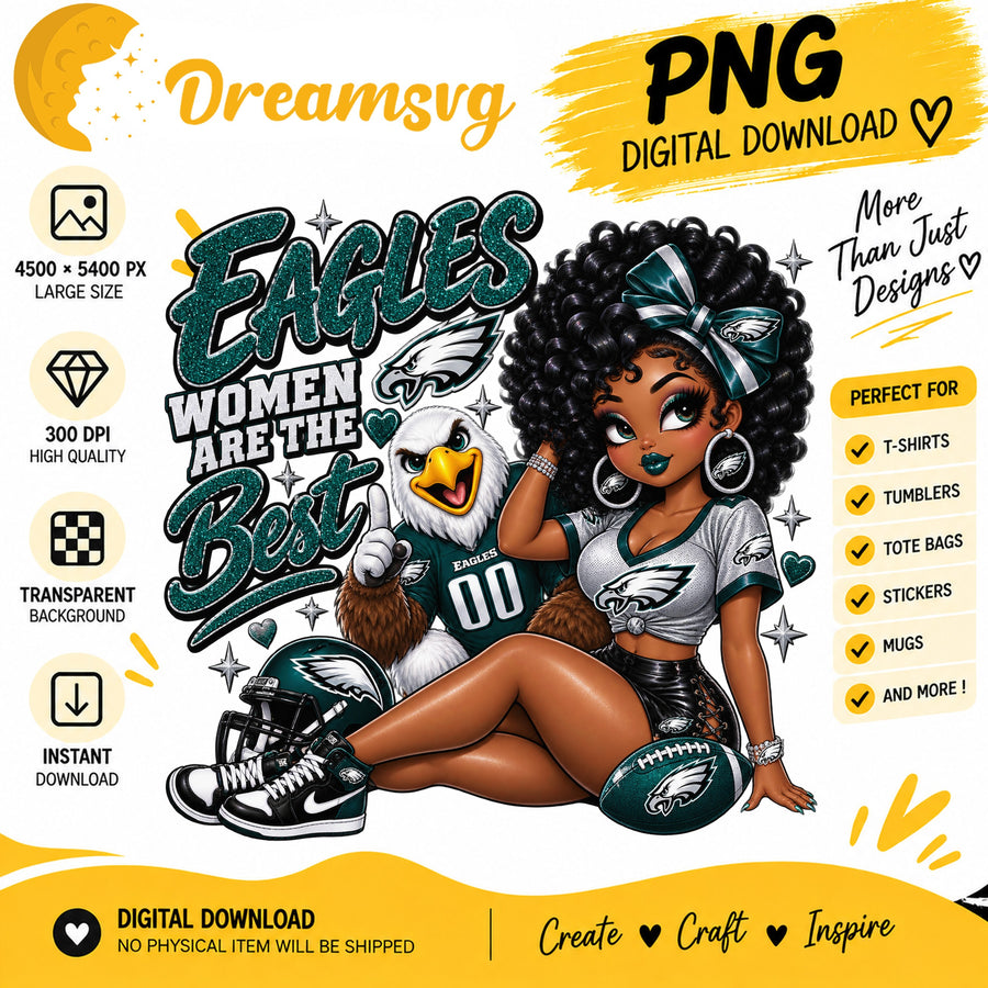Eagles Women Are The Best Black Girl Football Fan PNG