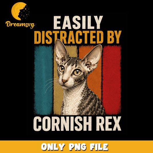 Easily Distracted By Cornish Rex PNG, Vintage Cat Lover, Retro PNG