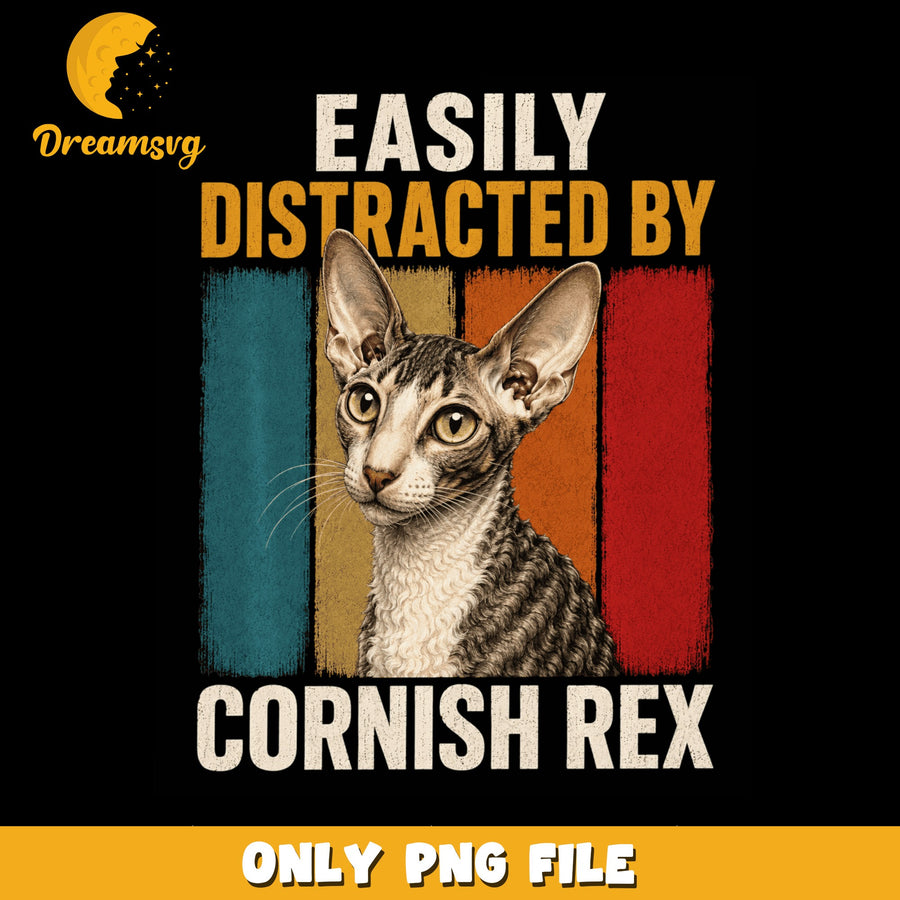 Easily Distracted By Cornish Rex PNG, Vintage Cat Lover, Retro PNG