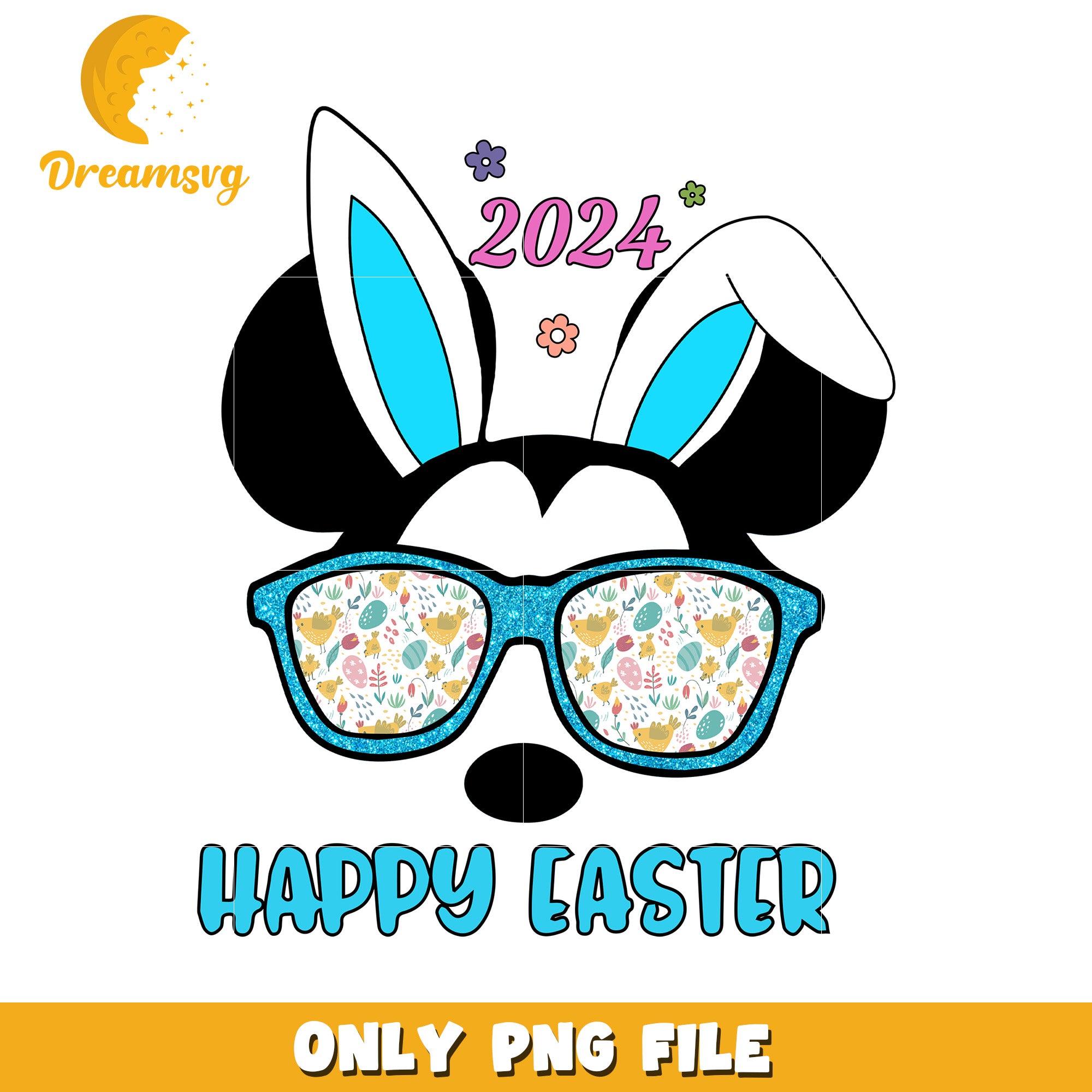 Easter 2024 PNG Image with Bunny Ears and Sunglasses Design