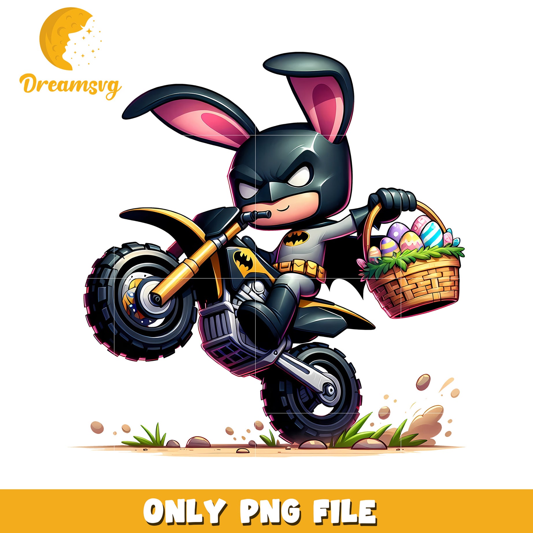 Easter Batman Bunny PNG Riding a Dirt Bike