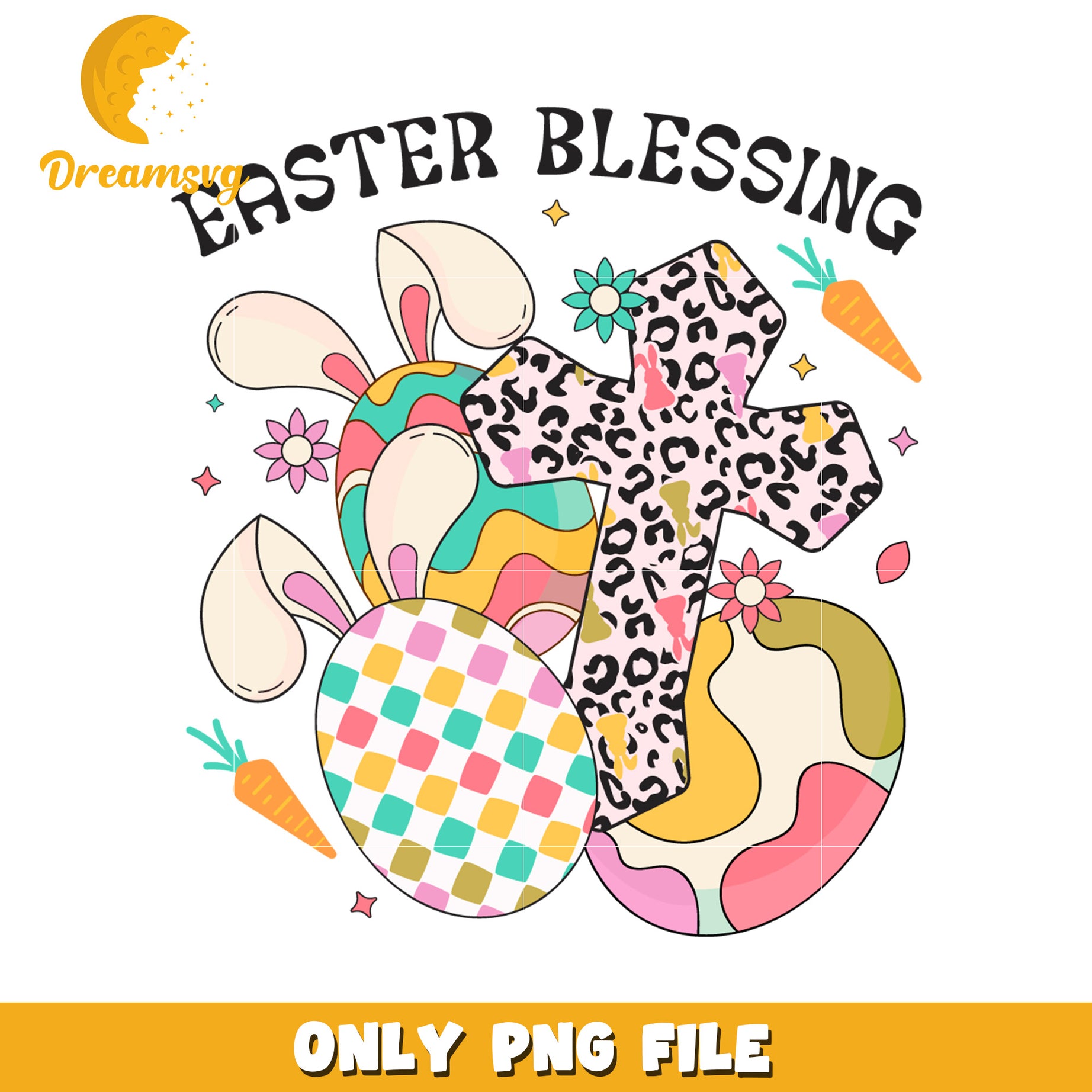 Easter Blessing Cute Bunny & Cross PNG