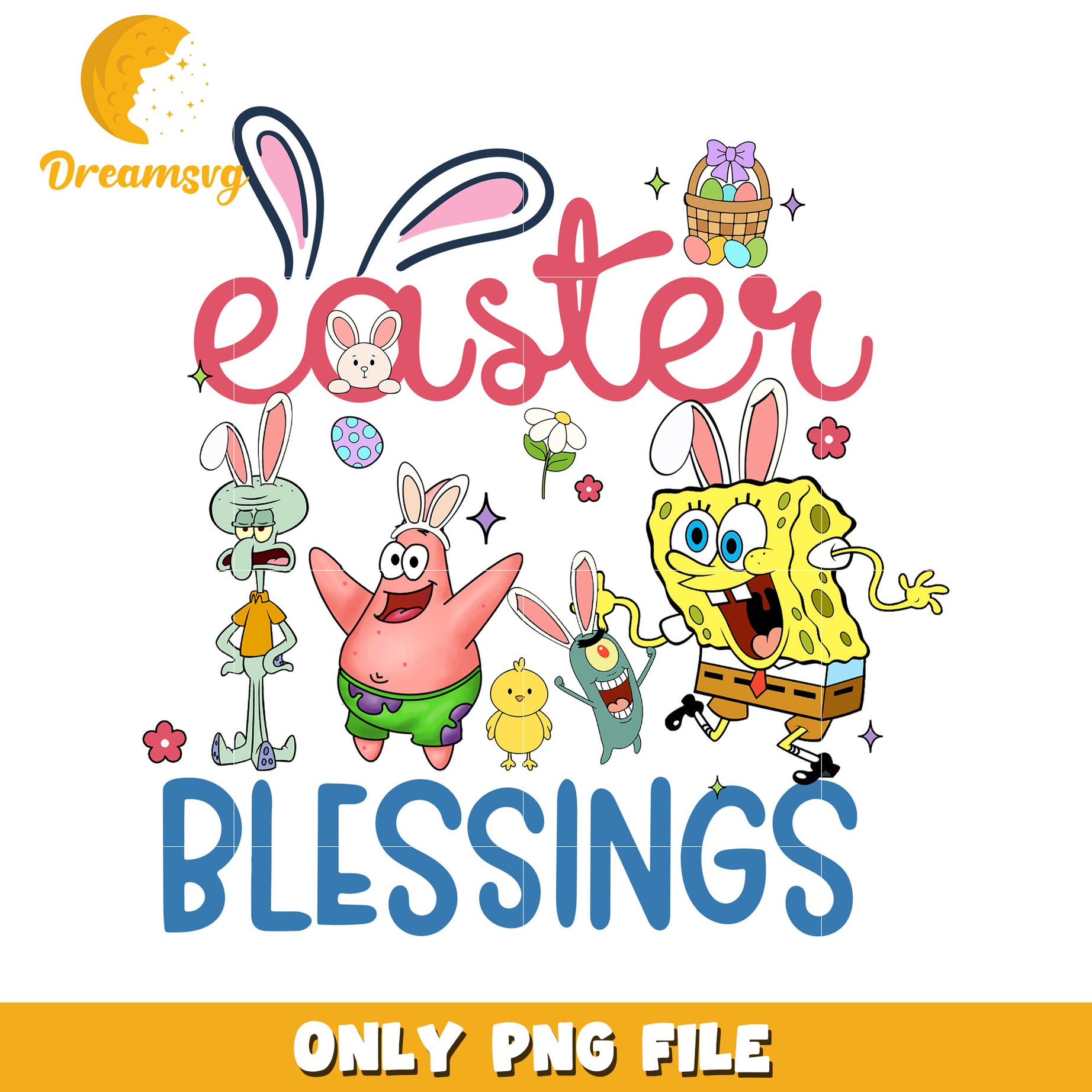 Easter Blessings with Fun Cartoon Characters PNG Design