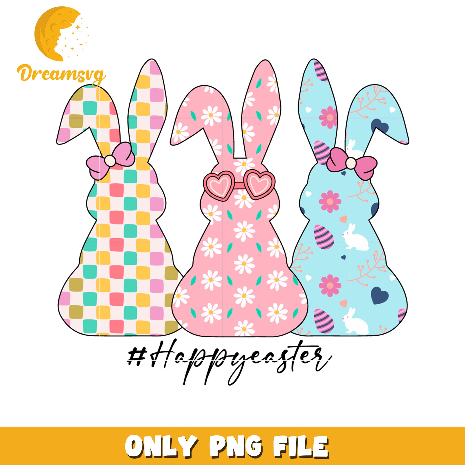 Easter Bunnies PNG Cute Pastel Design