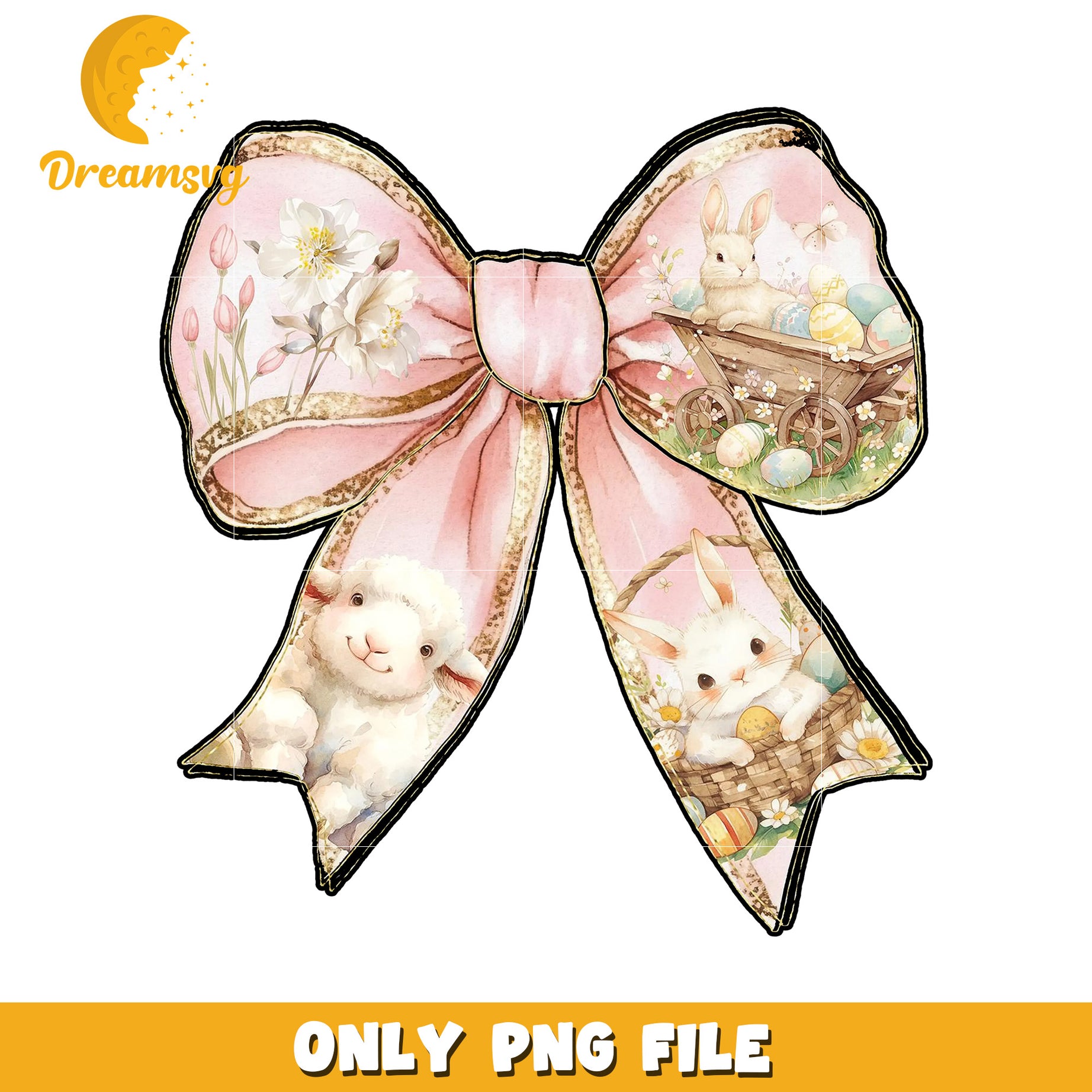 Easter Bunny Bow PNG Spring Floral Design