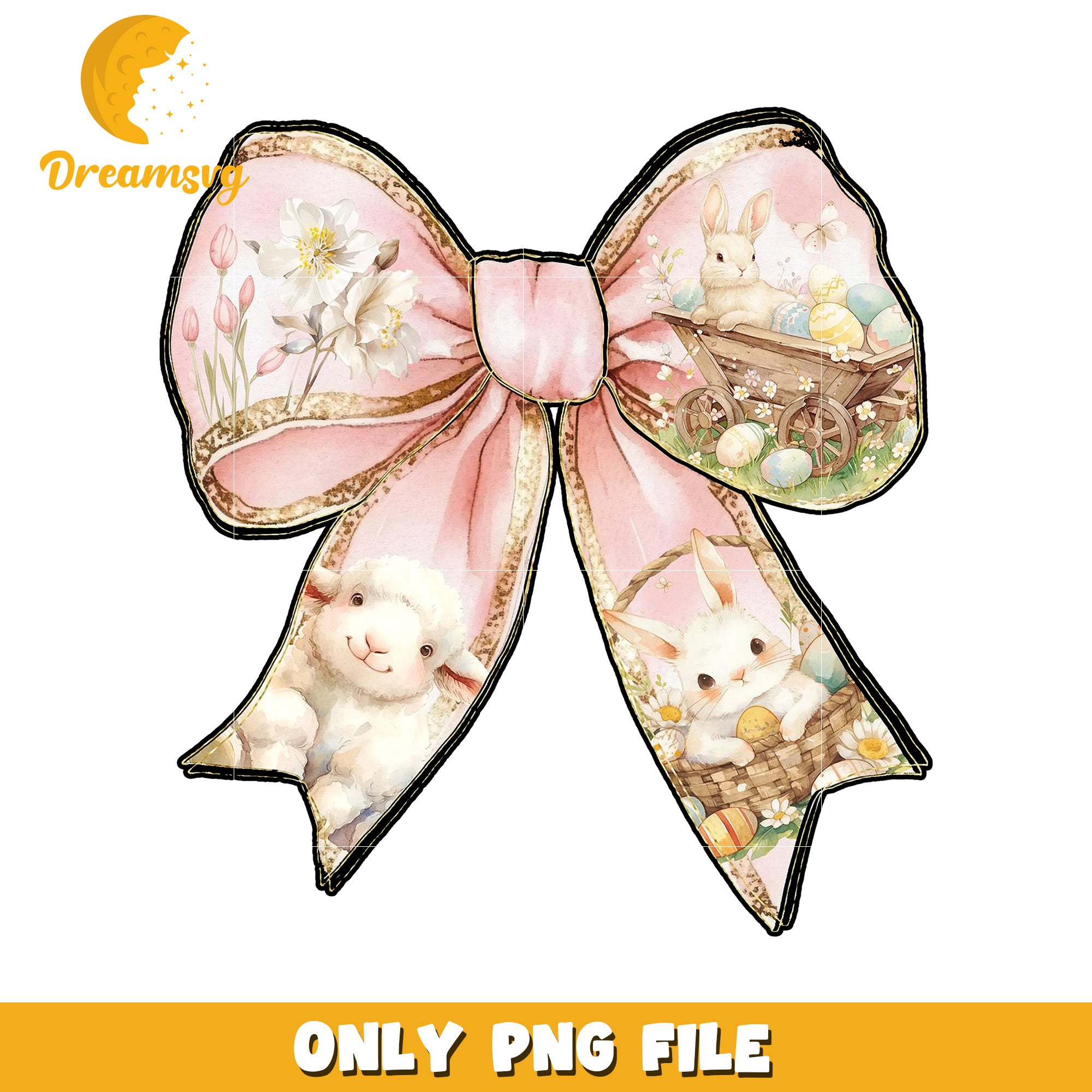 Easter Bunny Bow PNG Spring Floral Design