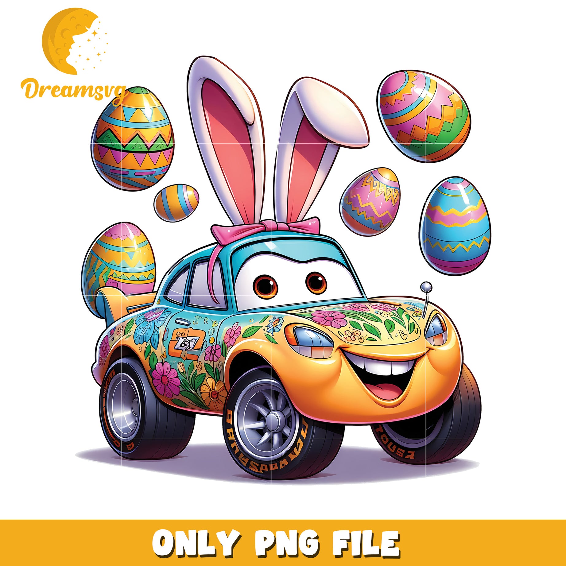 Easter Bunny Car PNG Cute Floral Design