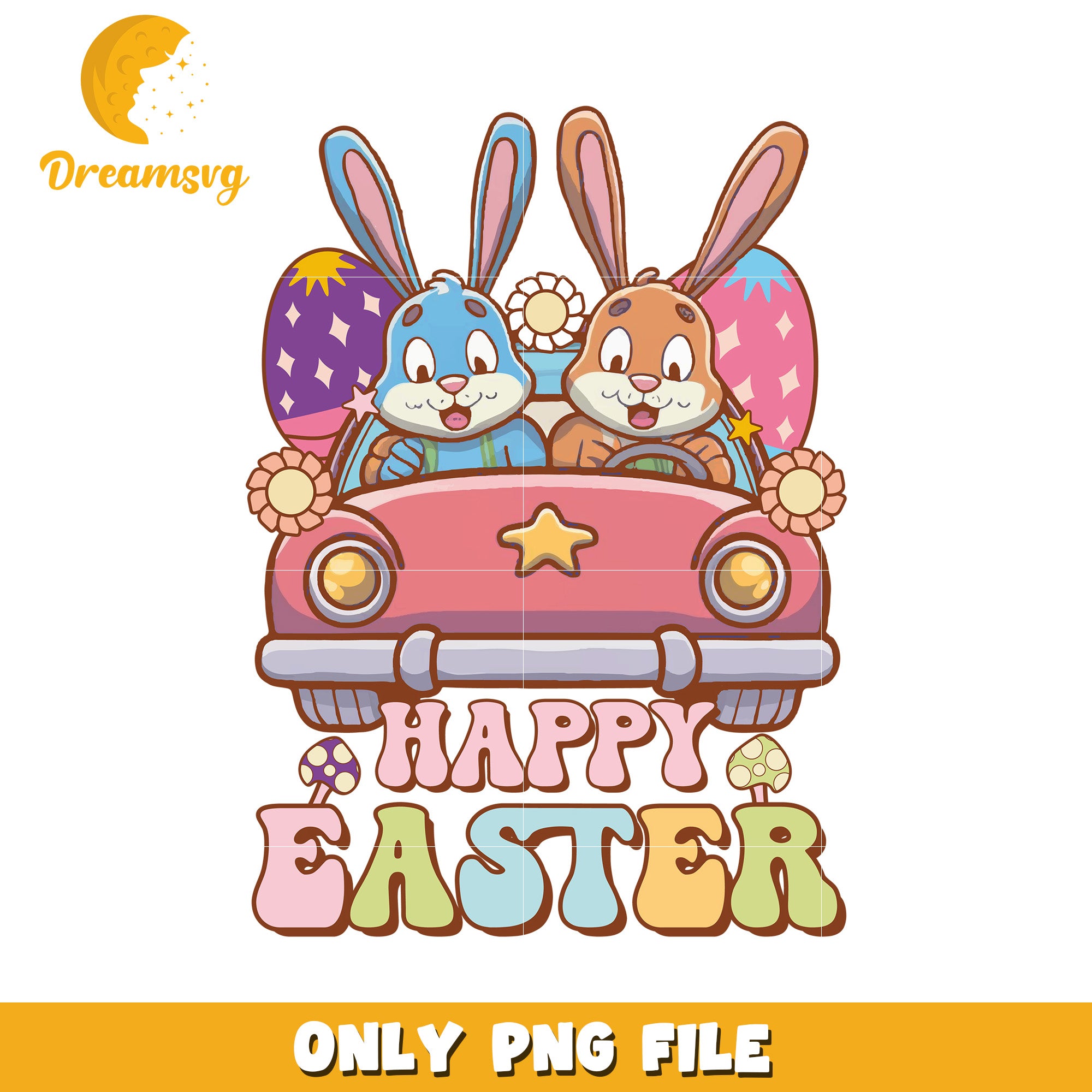 Easter Bunny Car Ride Cute Graphic PNG for Kids Fun