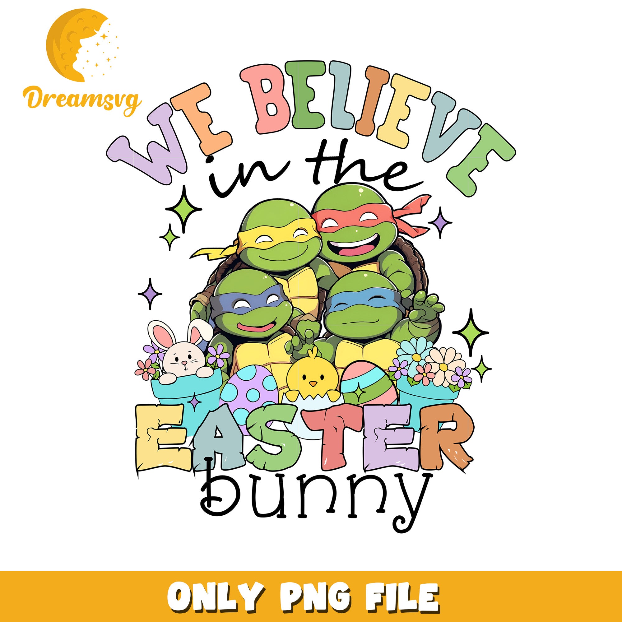 Easter Bunny Celebration with Ninja Turtles PNG Design