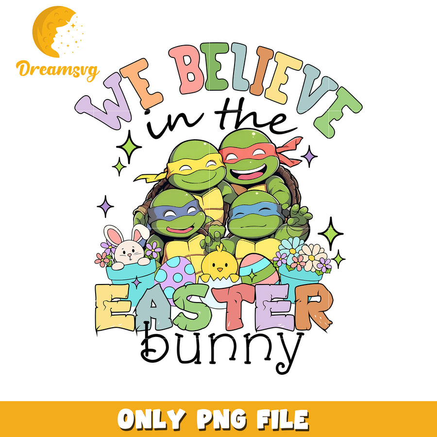 Easter Bunny Celebration with Ninja Turtles PNG Design