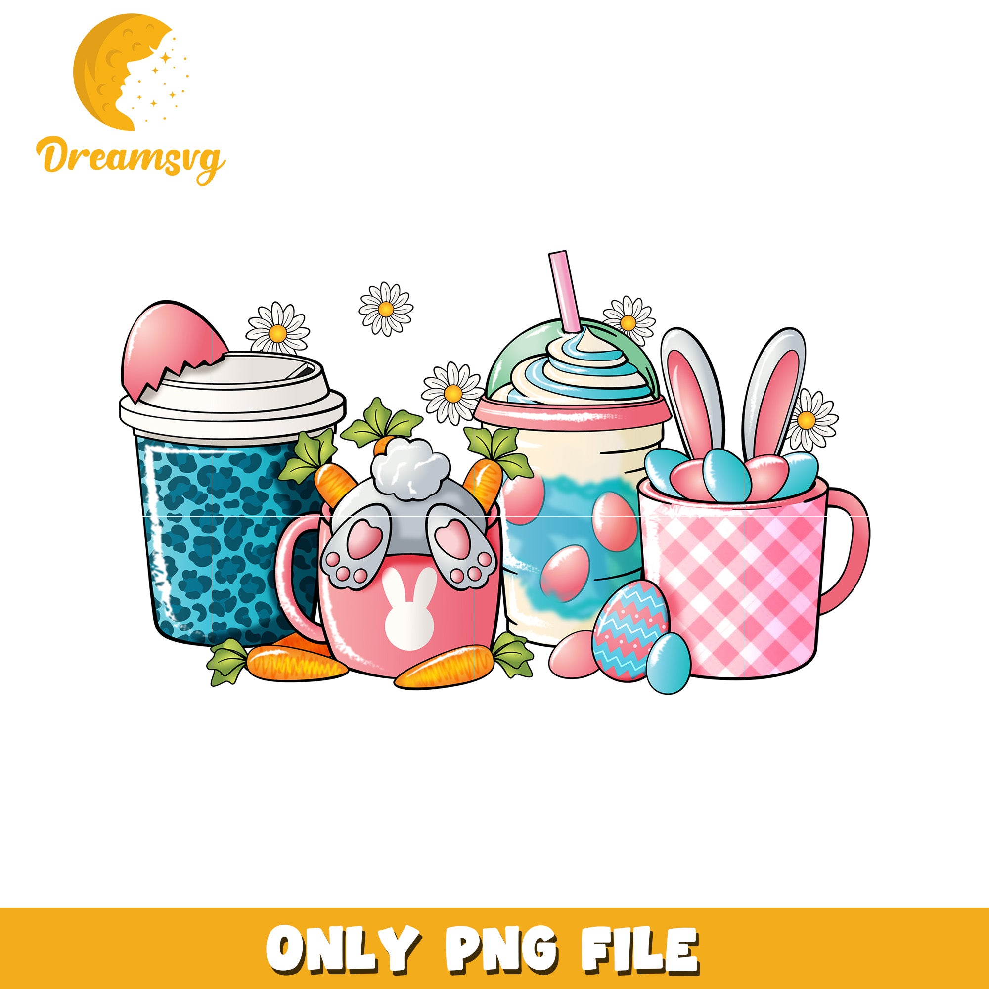 Easter Bunny Coffee Cups PNG Design