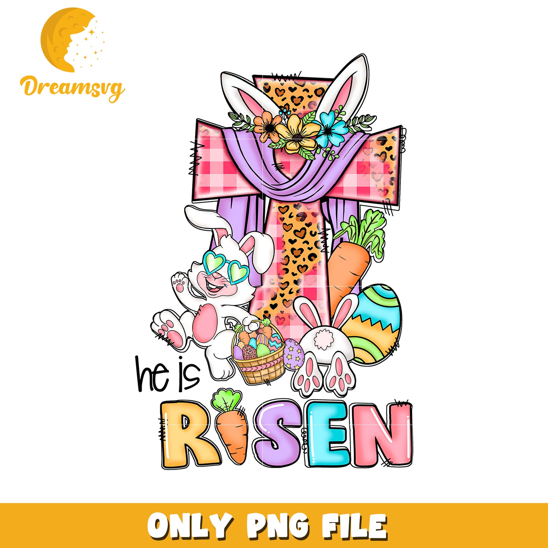 Easter Bunny Cross PNG Sublimation